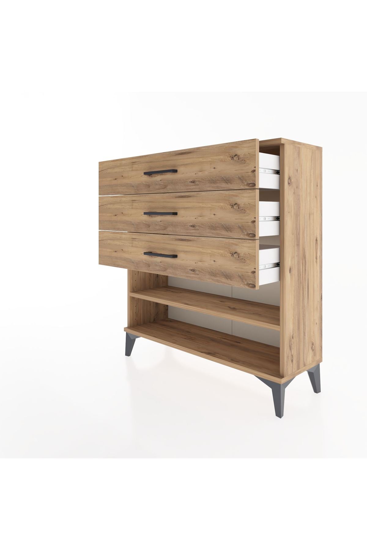 Arges Şifonyer Tek Raflı 3 Çekmeceli 88x30x96 Çam-Çam