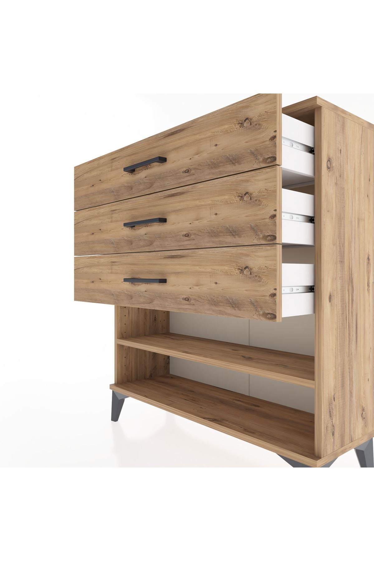 Arges Şifonyer Tek Raflı 3 Çekmeceli 88x30x96 Çam-Çam