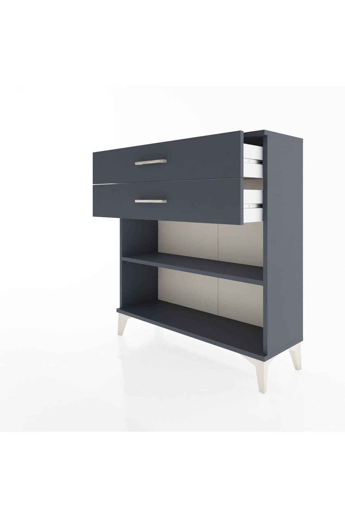 Arges Şifonyer Tek Raflı 2 Çekmeceli 88x30x96 Antrasit-Antrasit