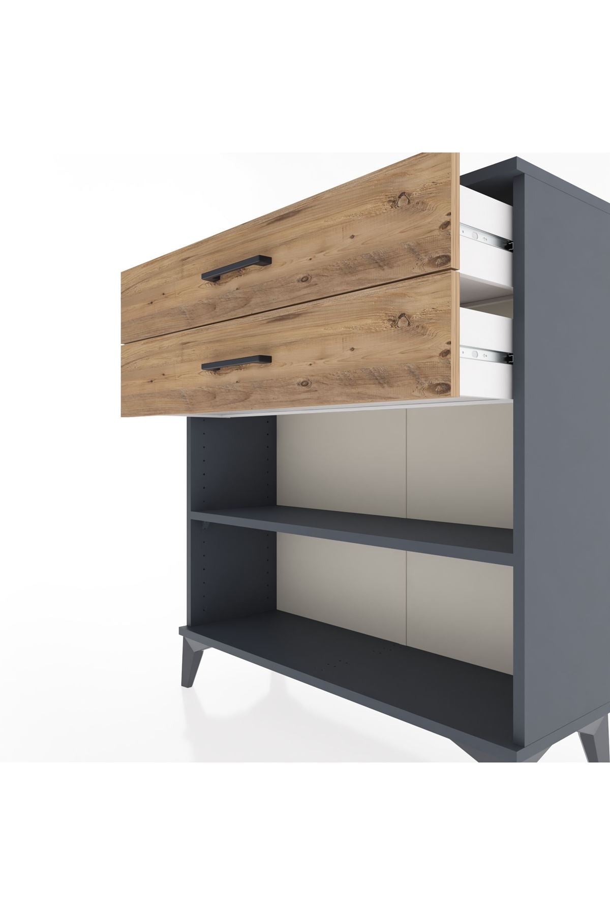 Arges Şifonyer Tek Raflı 2 Çekmeceli 88x30x96 Antrasit-Çam