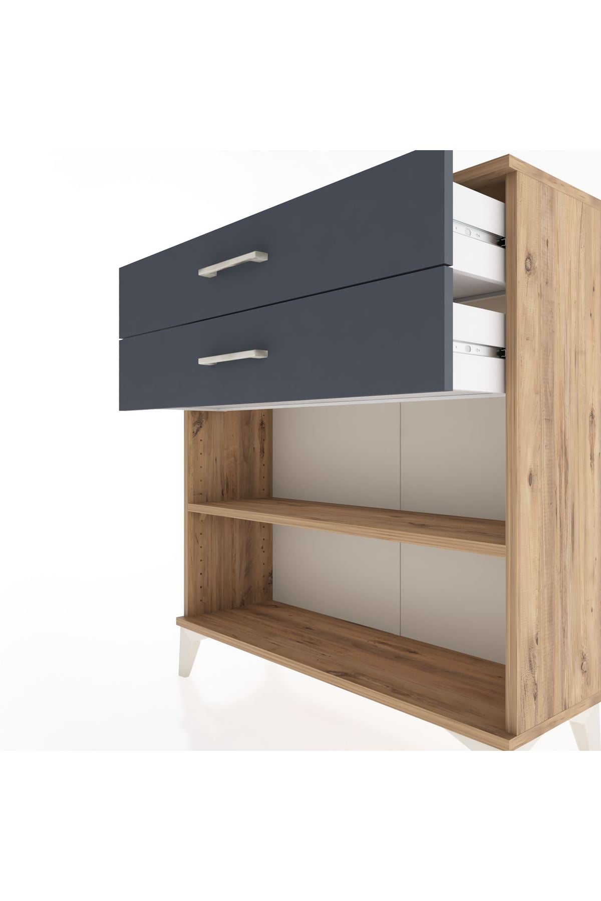 Arges Şifonyer Tek Raflı 2 Çekmeceli 88x30x96 Çam-Antrasit