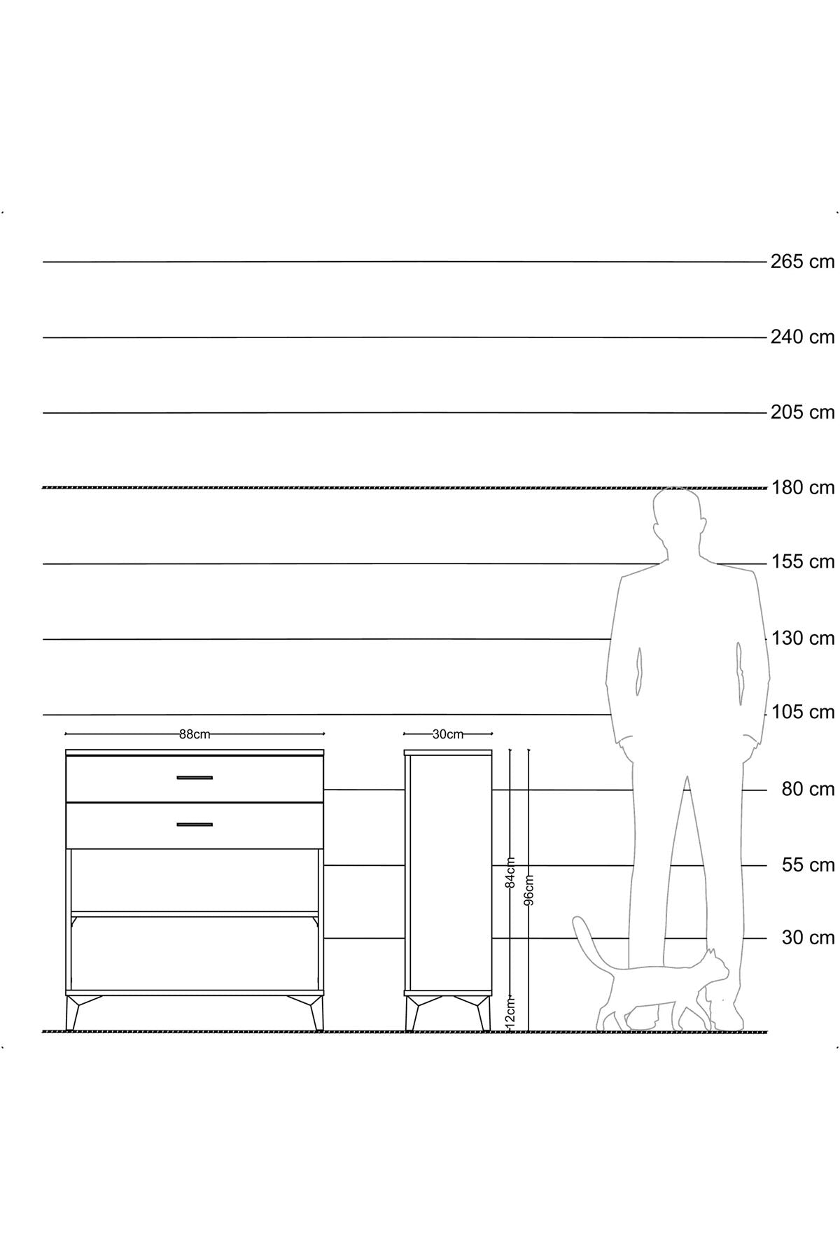 Arges Şifonyer Tek Raflı 2 Çekmeceli 88x30x96 Çam-Antrasit