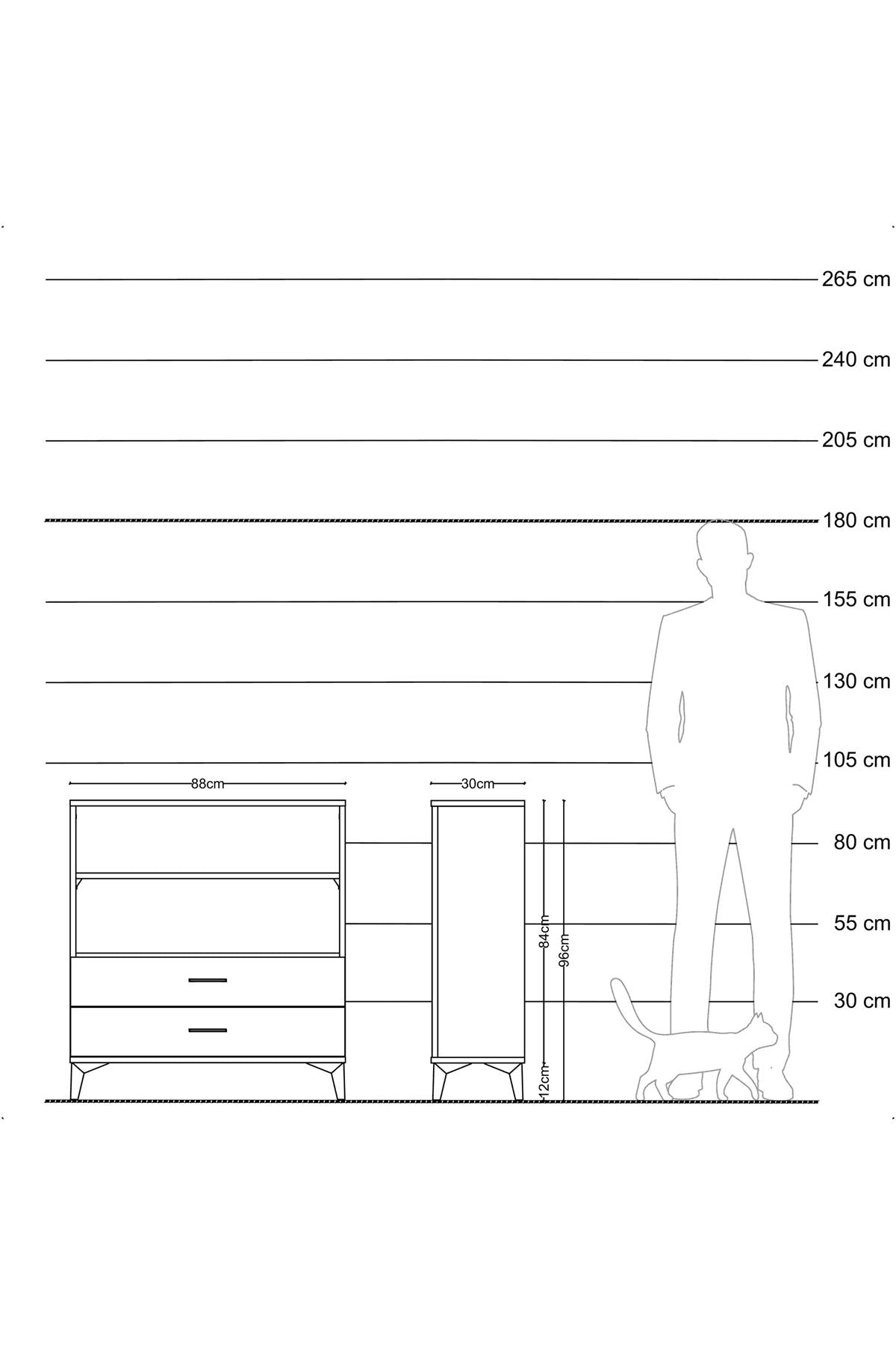 Arges Şifonyer 2 Raflı 2 Çekmeceli 88x30x96 Antrasit-Aytaşı