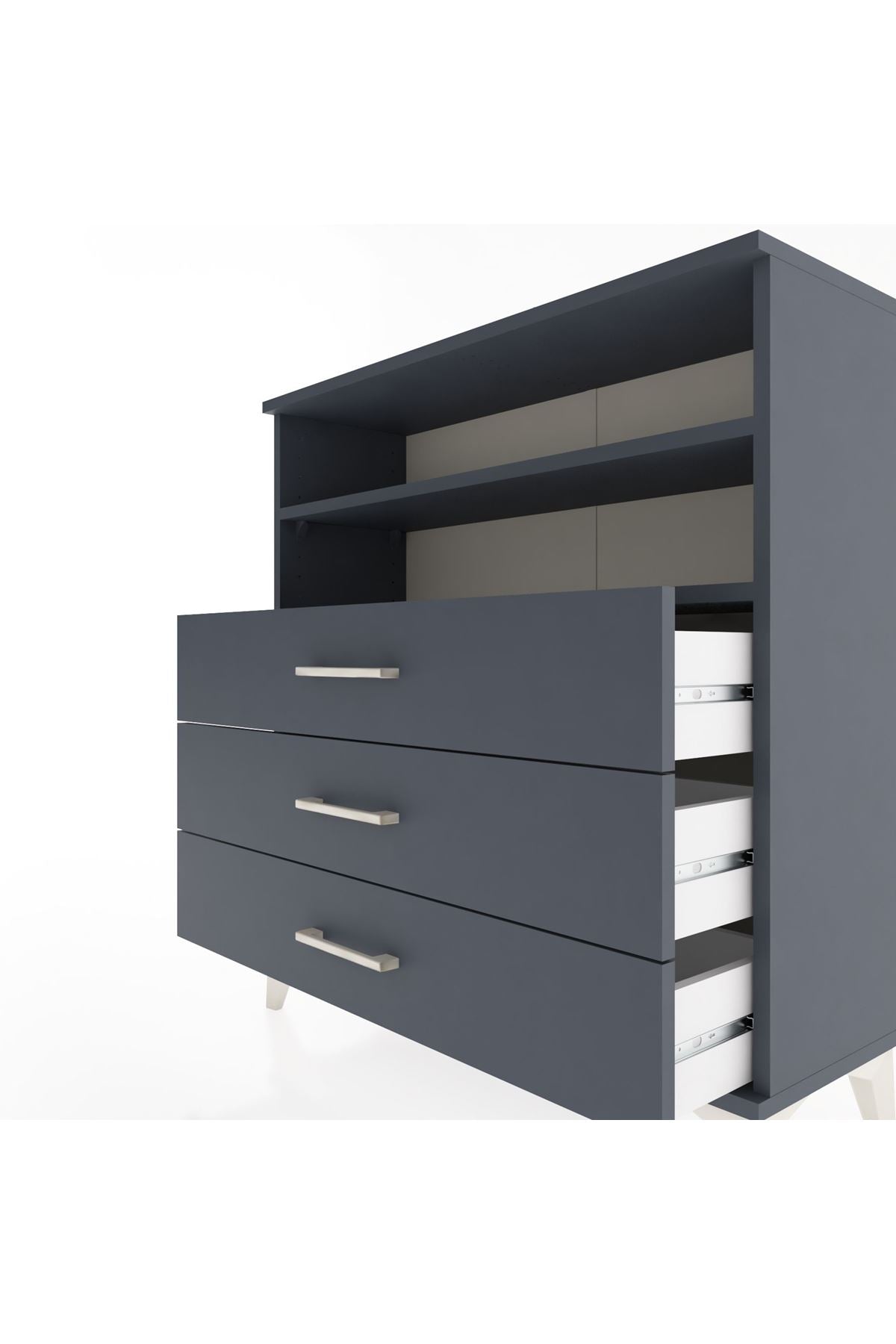 Arges Şifonyer 2 Raflı 3 Çekmeceli 88x30x96 Antrasit-Antrasit