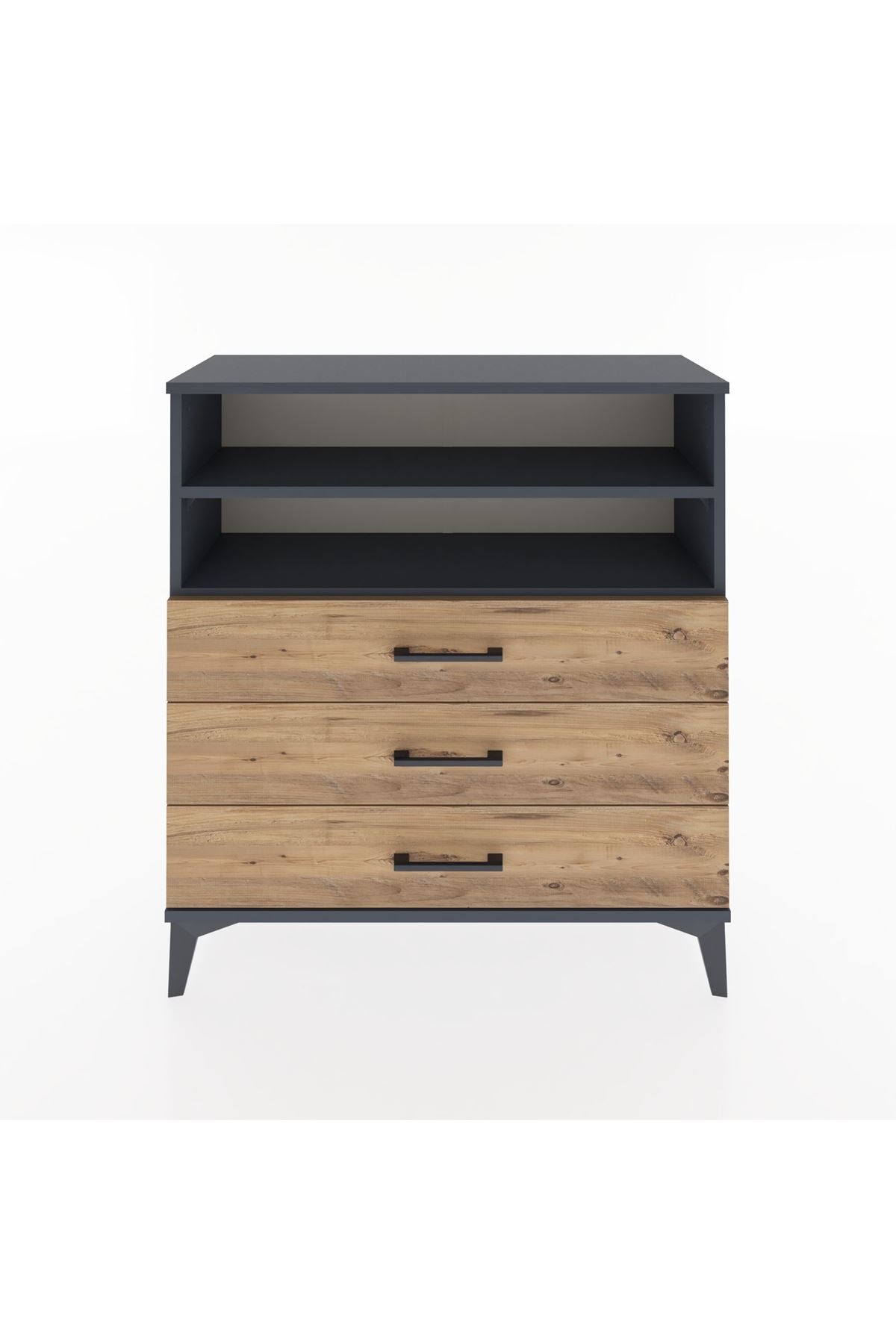 Arges Şifonyer 2 Raflı 3 Çekmeceli 88x30x96 Antrasit-Çam