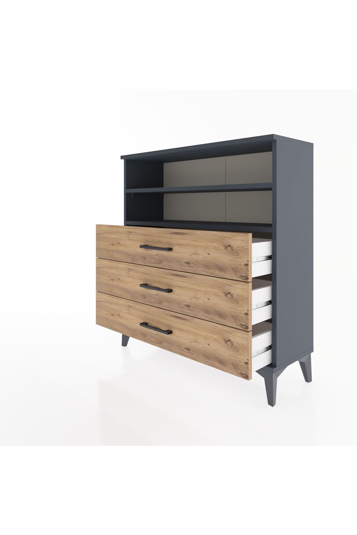 Arges Şifonyer 2 Raflı 3 Çekmeceli 88x30x96 Antrasit-Çam