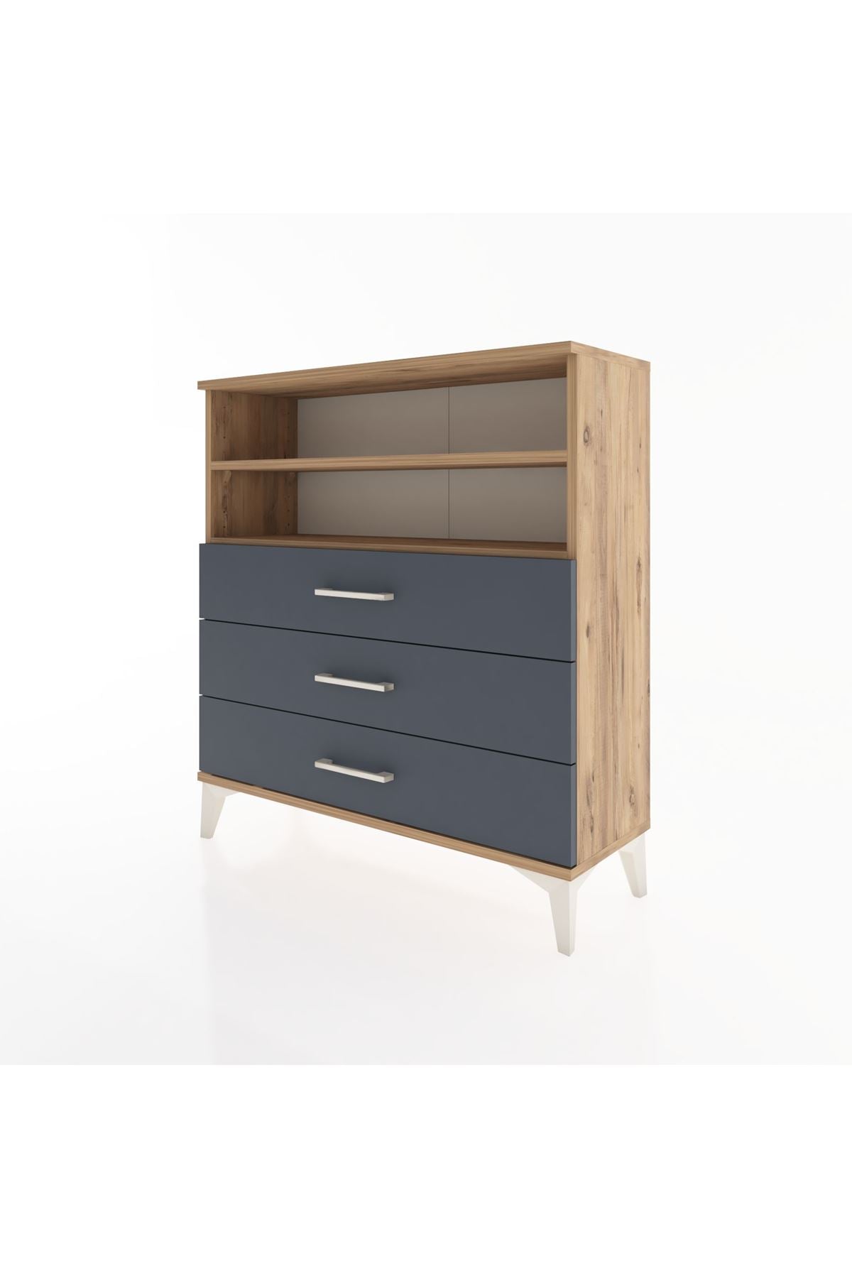 Arges Şifonyer 2 Raflı 3 Çekmeceli 88x30x96 Çam-Antrasit