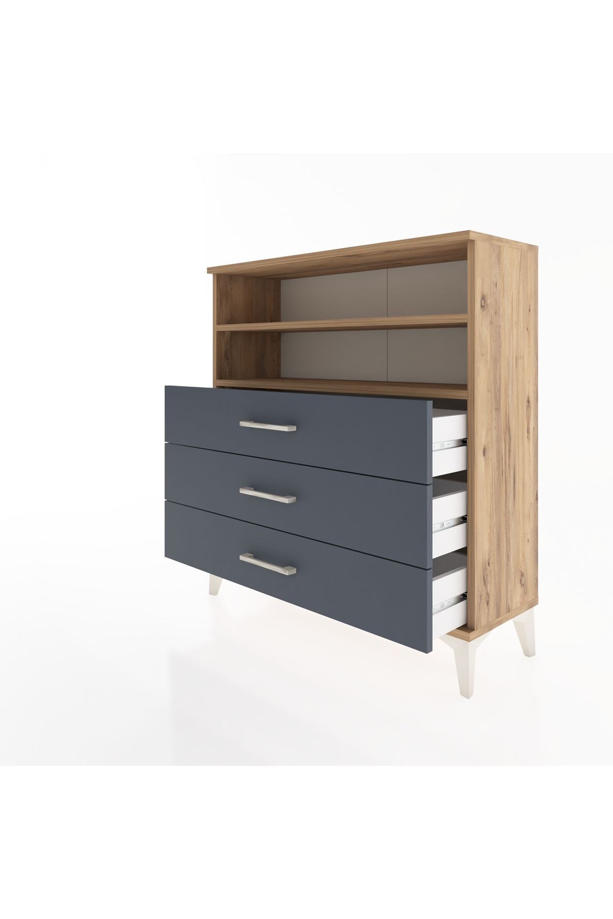 Arges Şifonyer 2 Raflı 3 Çekmeceli 88x30x96 Çam-Antrasit