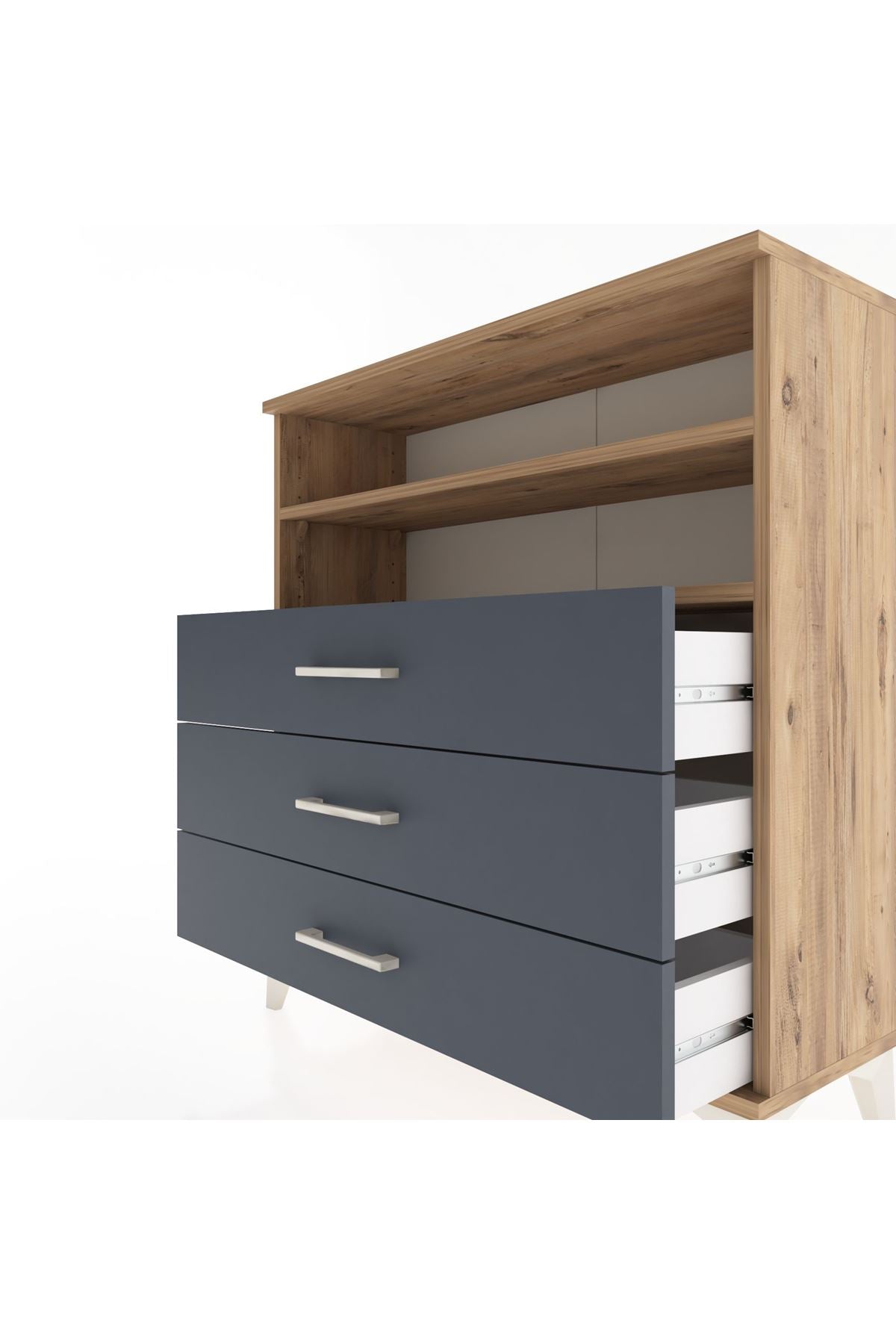 Arges Şifonyer 2 Raflı 3 Çekmeceli 88x30x96 Çam-Antrasit