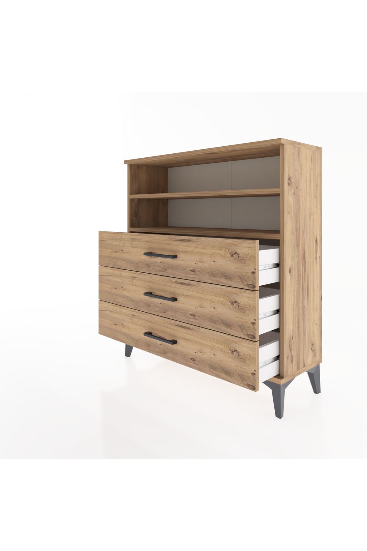 Arges Şifonyer 2 Raflı 3 Çekmeceli 88x30x96 Çam-Çam