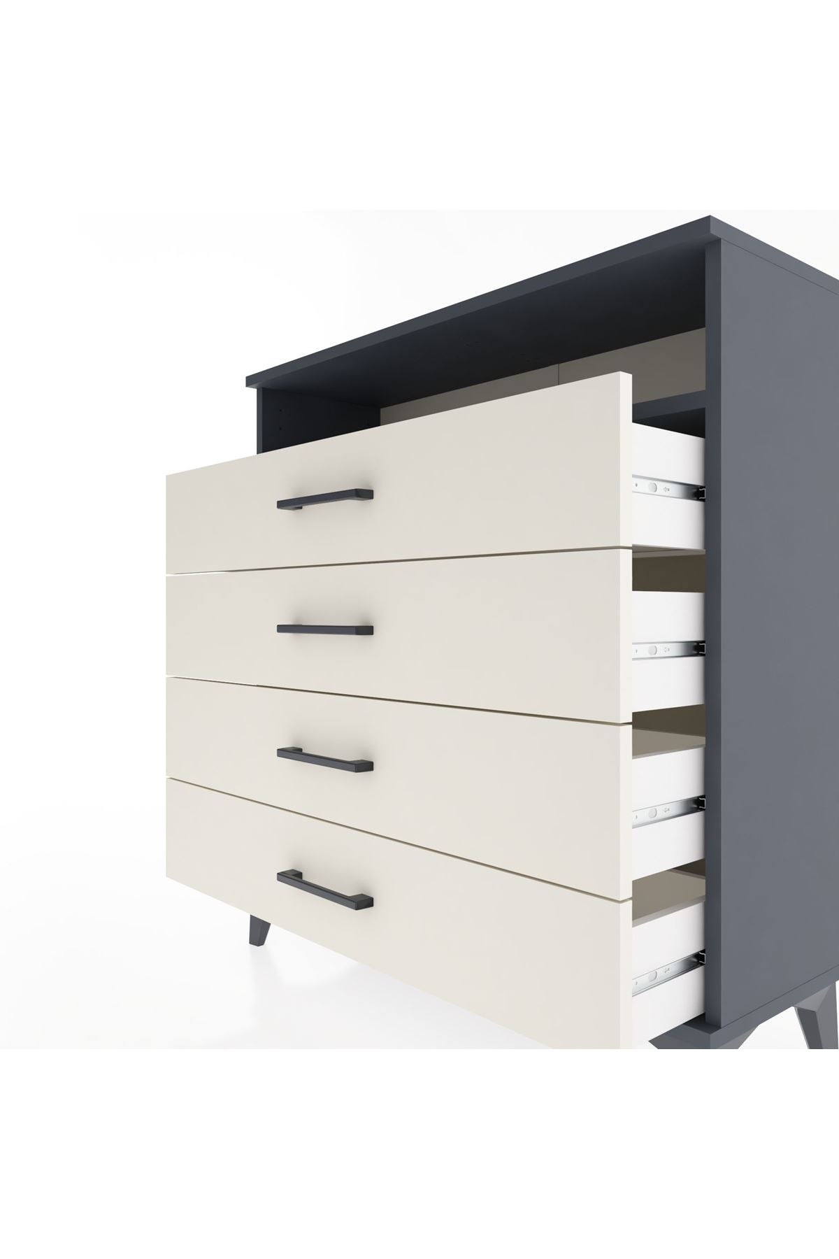 Arges Şifonyer Tek Raflı 4 Çekmeceli 88x30x96 Antrasit-Aytaşı