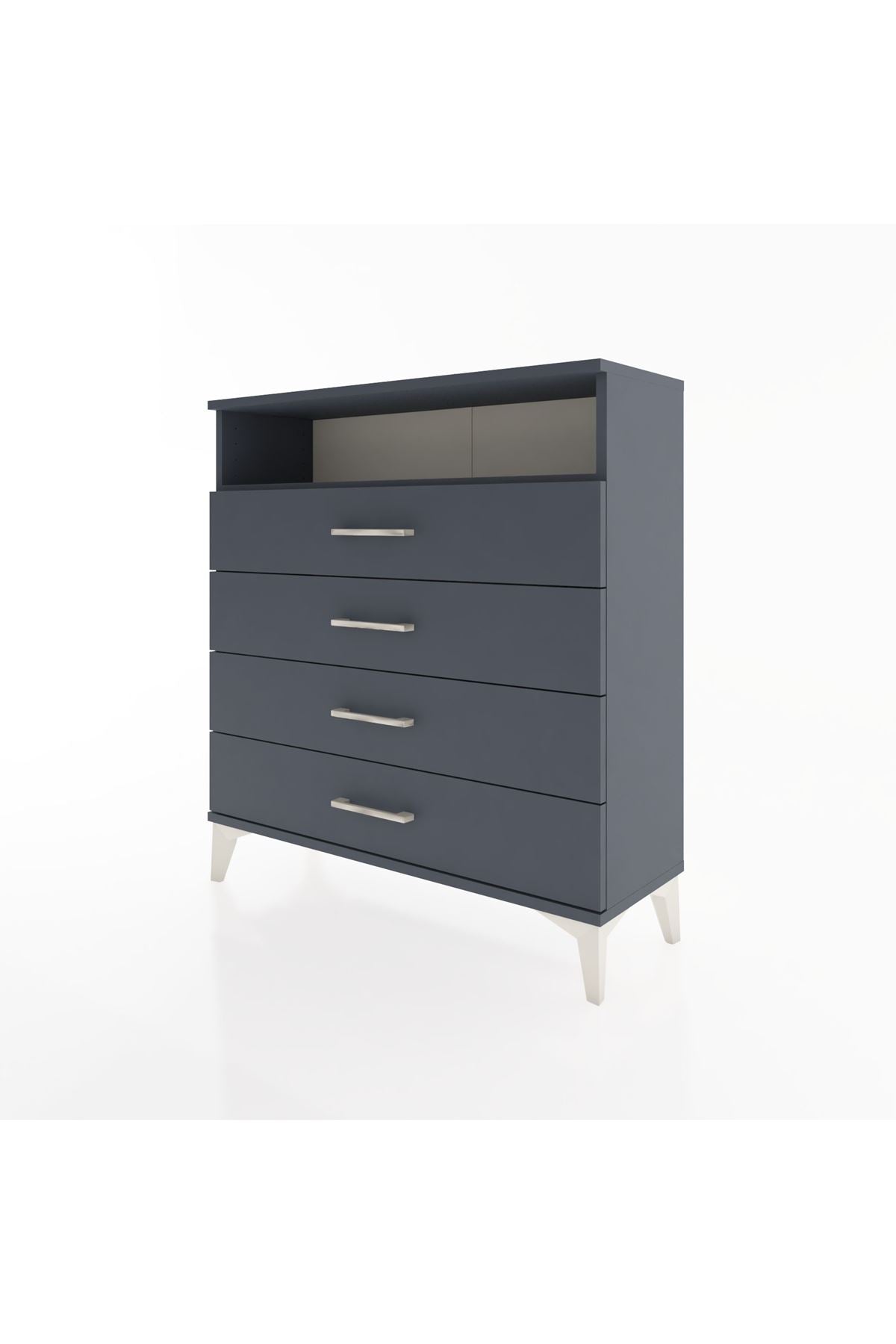 Arges Şifonyer Tek Raflı 4 Çekmeceli 88x30x96 Antrasit-Antrasit