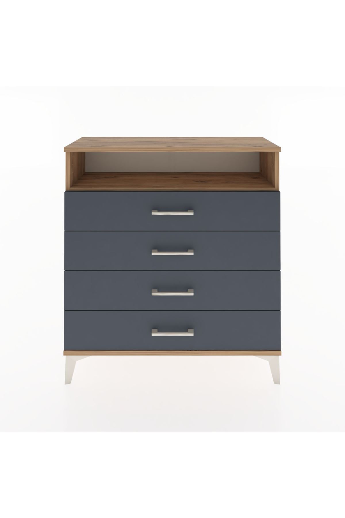 Arges Şifonyer Tek Raflı 4 Çekmeceli 88x30x96 Çam-Antrasit