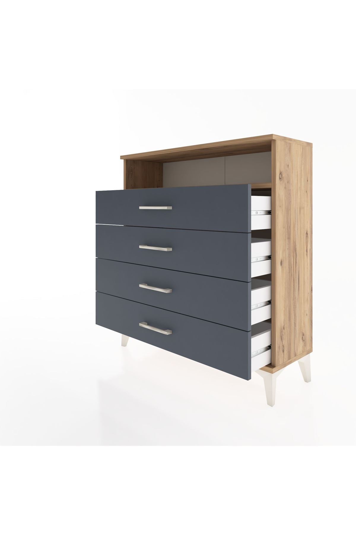 Arges Şifonyer Tek Raflı 4 Çekmeceli 88x30x96 Çam-Antrasit