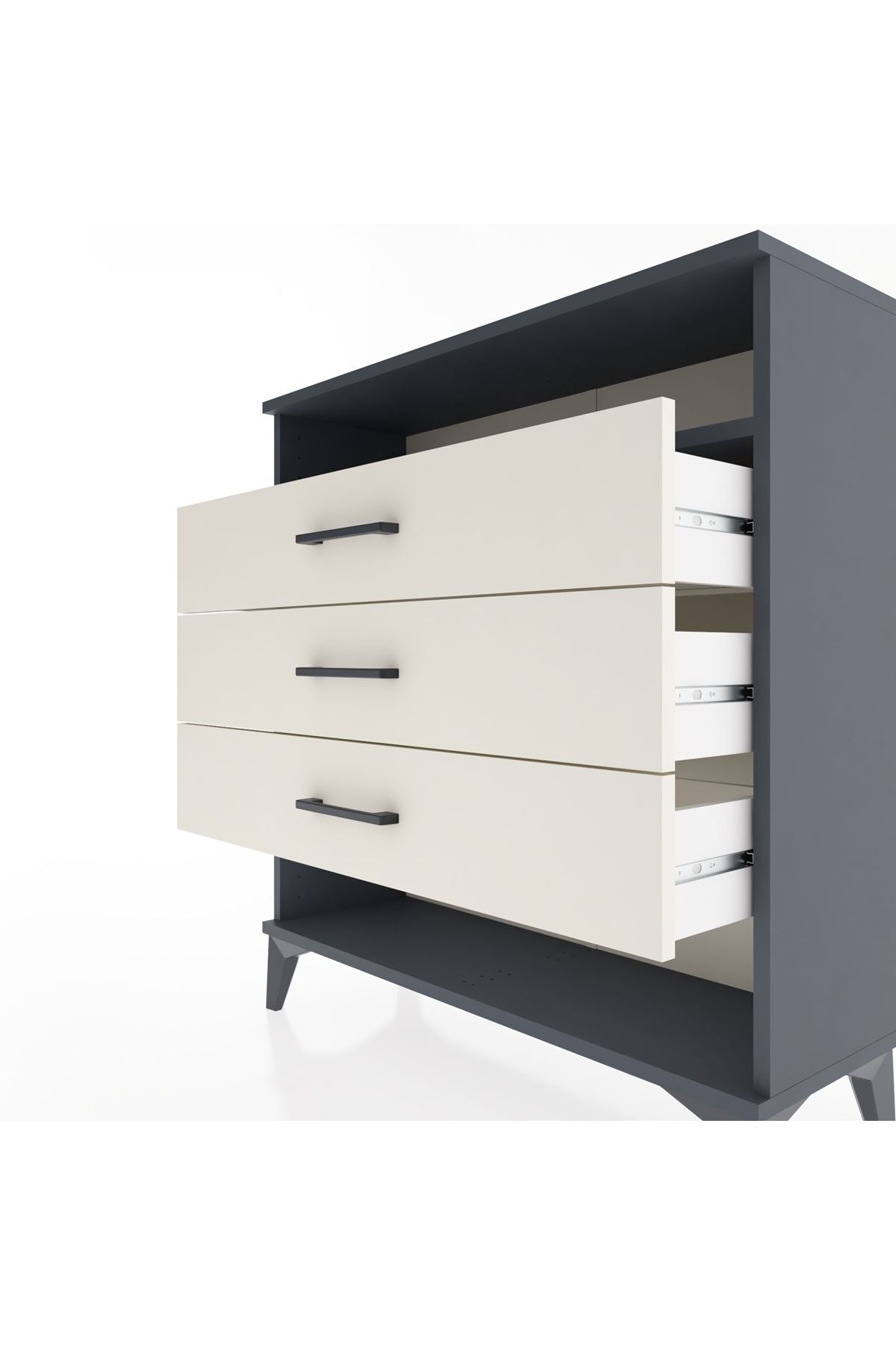 Arges Şifonyer Tek Raflı 3 Çekmeceli 88x30x96 Antrasit-Aytaşı