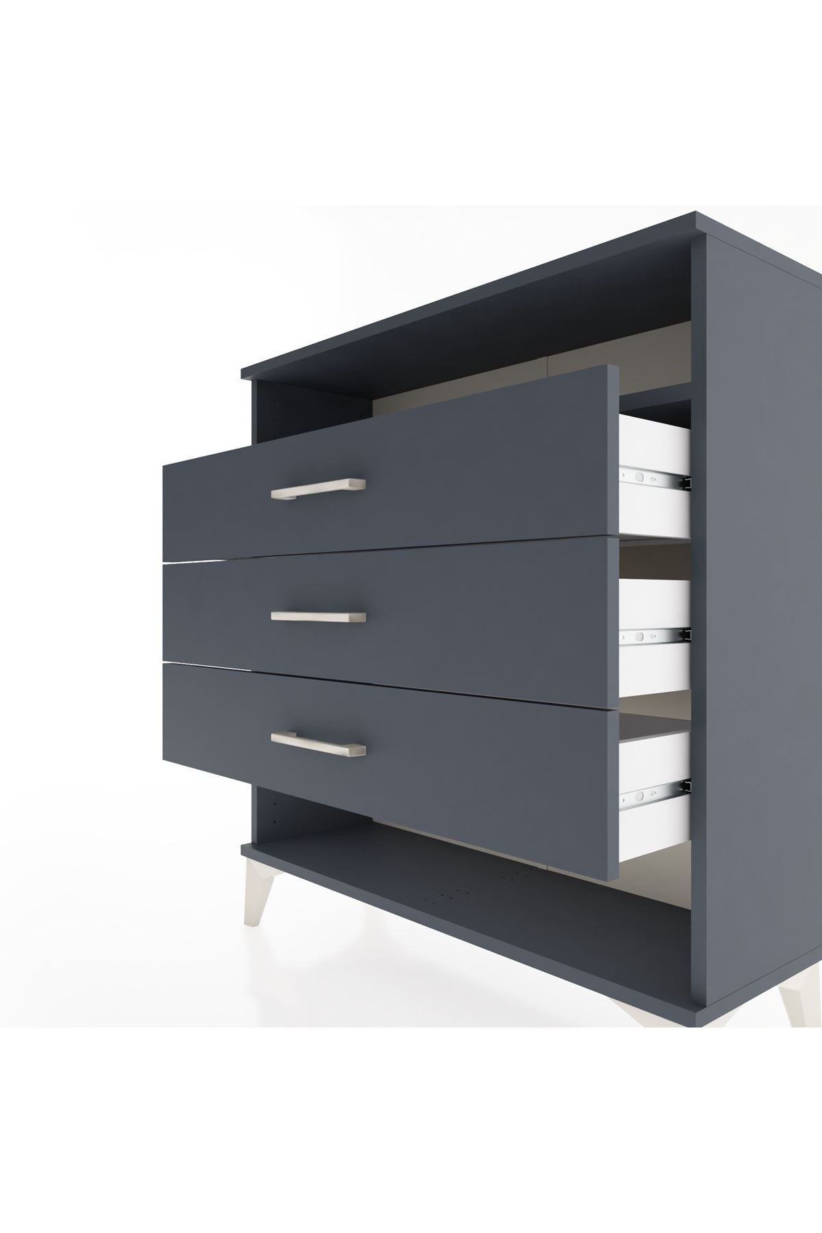 Arges Şifonyer Tek Raflı 3 Çekmeceli 88x30x96 Antrasit-Antrasit