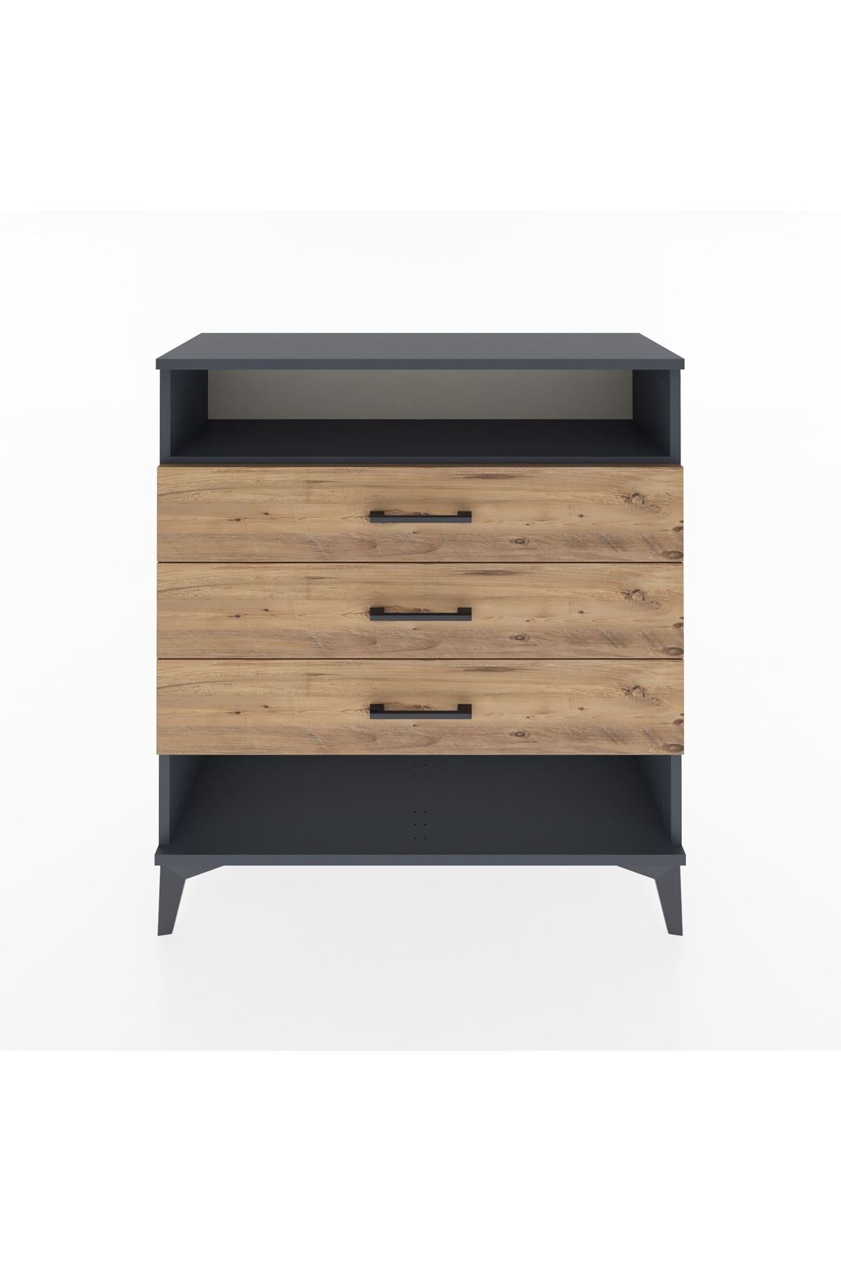 Arges Şifonyer Tek Raflı 3 Çekmeceli 88x30x96 Antrasit-Çam