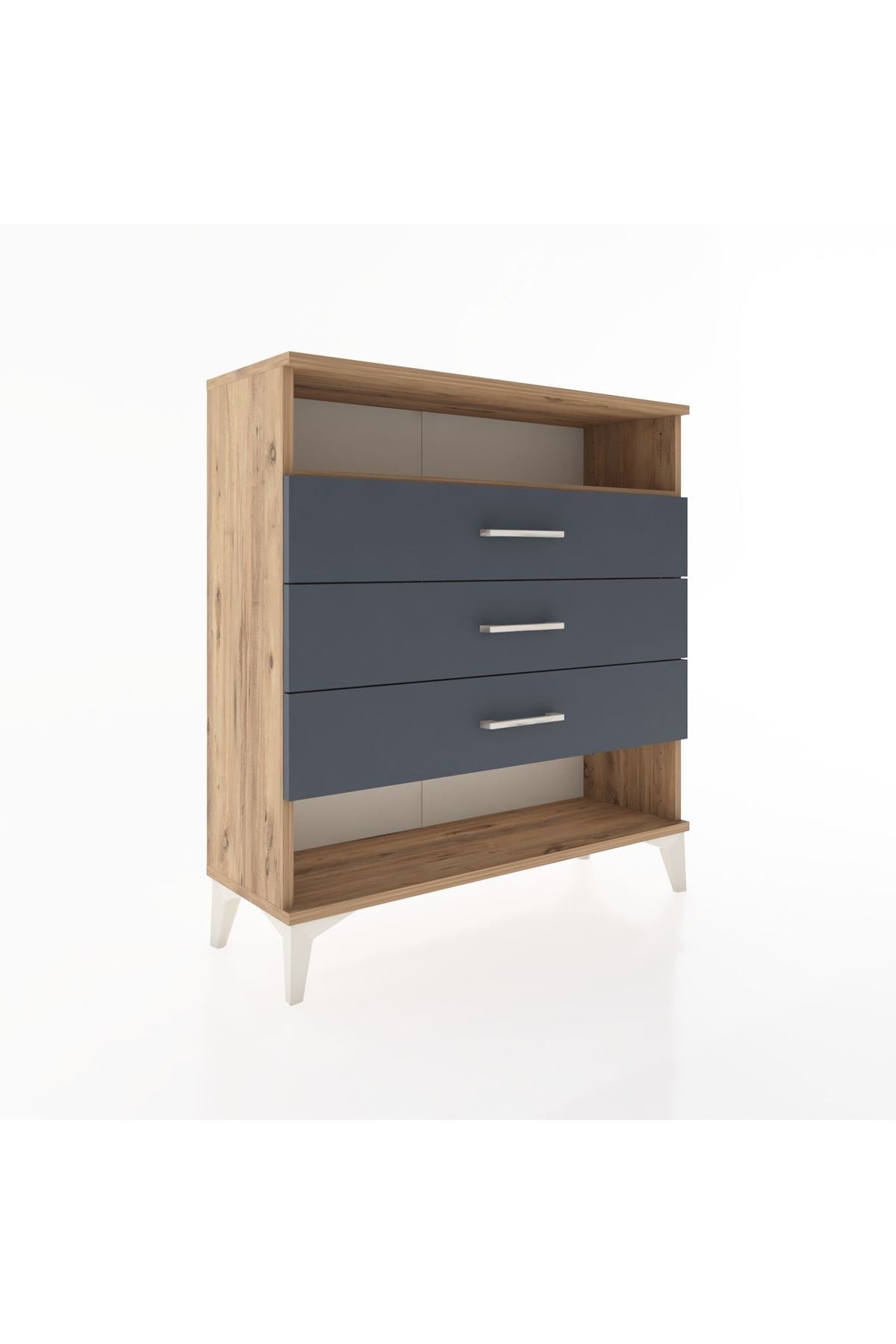 Arges Şifonyer Tek Raflı 3 Çekmeceli 88x30x96 Çam-Antrasit