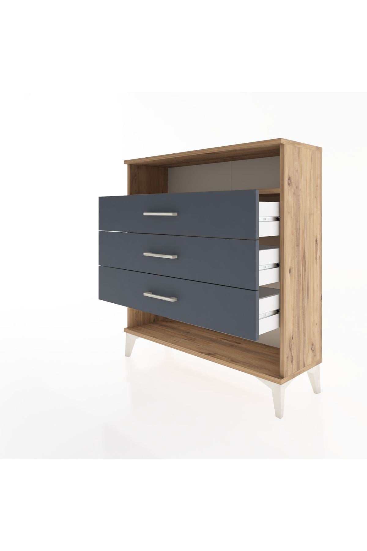 Arges Şifonyer Tek Raflı 3 Çekmeceli 88x30x96 Çam-Antrasit