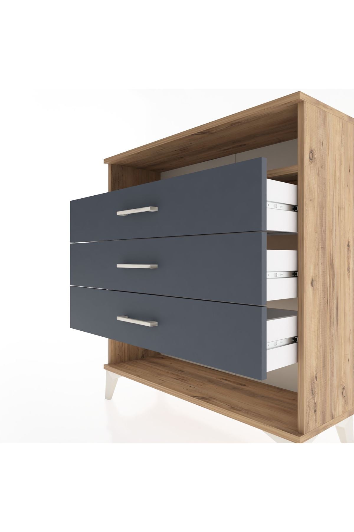 Arges Şifonyer Tek Raflı 3 Çekmeceli 88x30x96 Çam-Antrasit