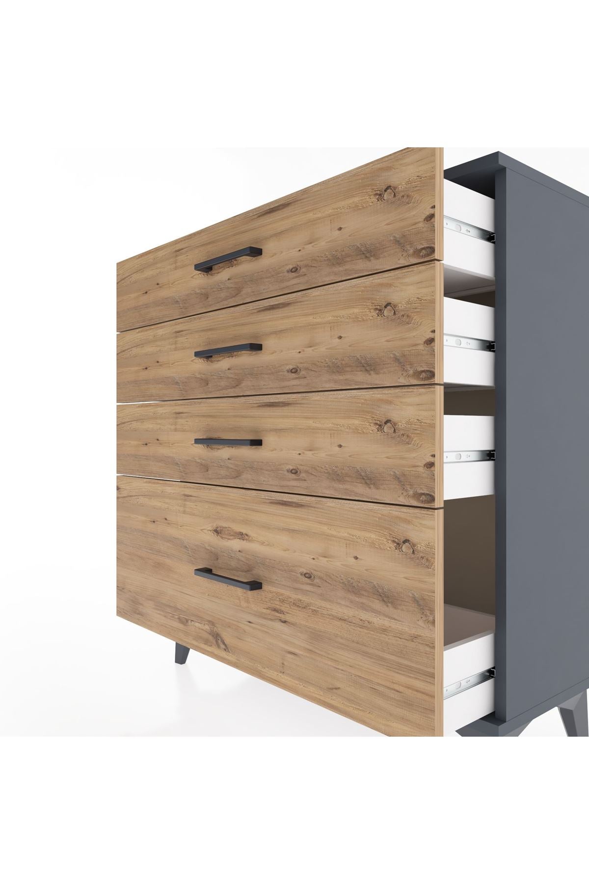 Arges Şifonyer 4 Çekmeceli 88x30x96 Antrasit-Çam