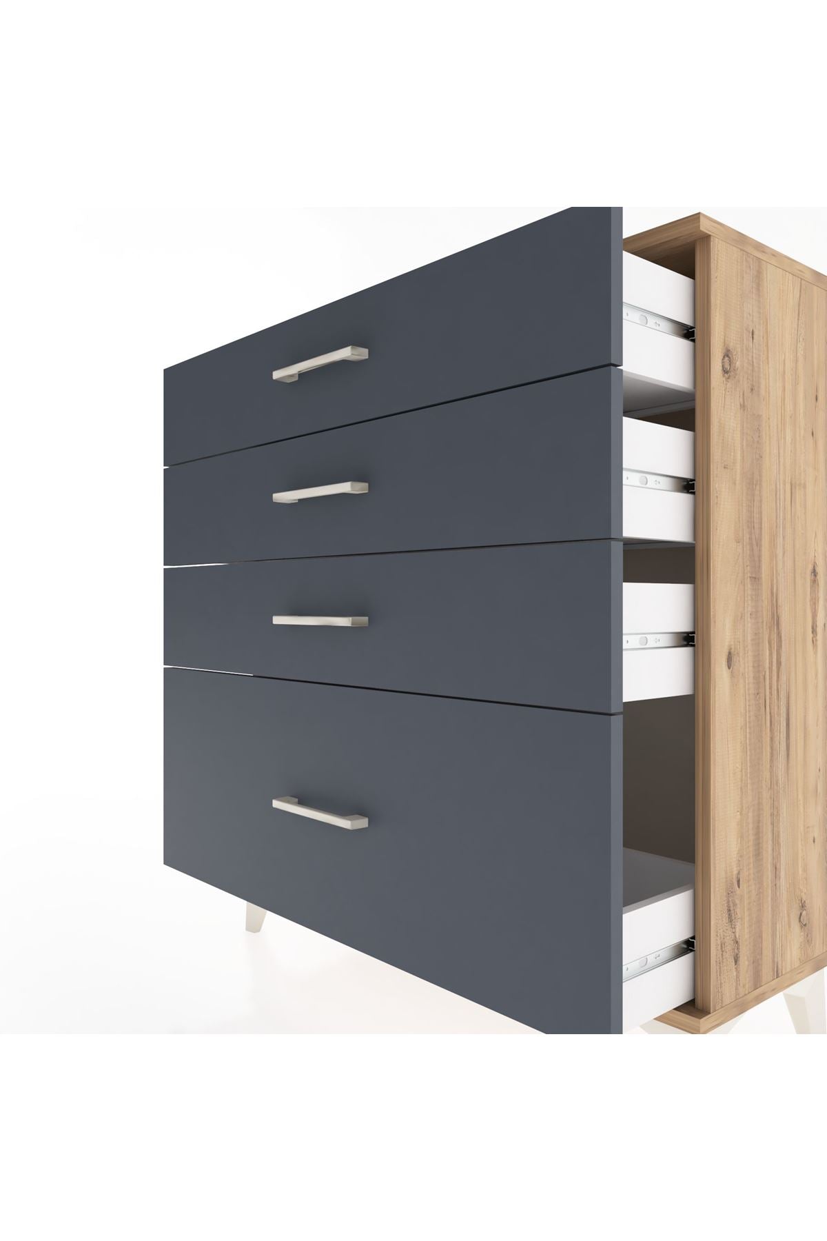 Arges Şifonyer 4 Çekmeceli 88x30x96 Çam-Antrasit