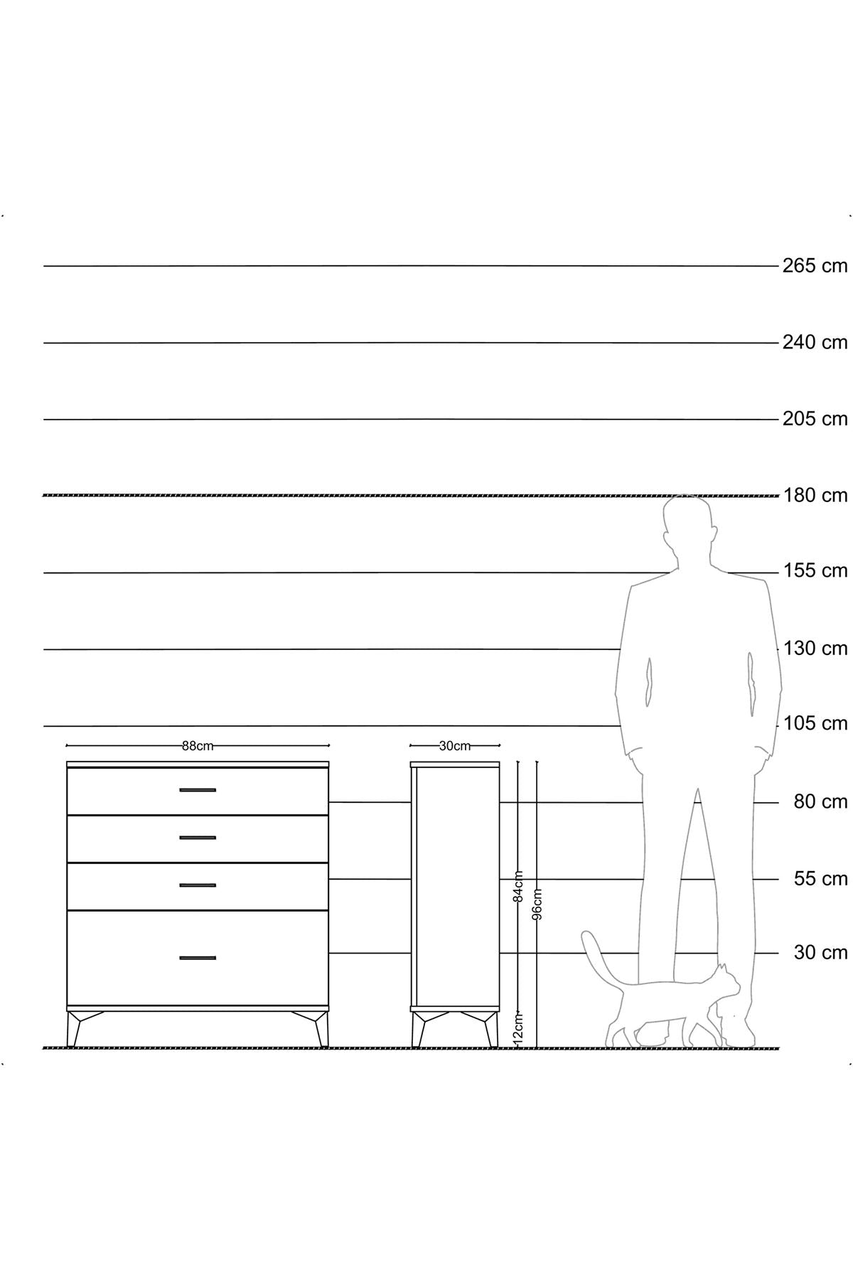Arges Şifonyer 4 Çekmeceli 88x30x96 Çam-Antrasit