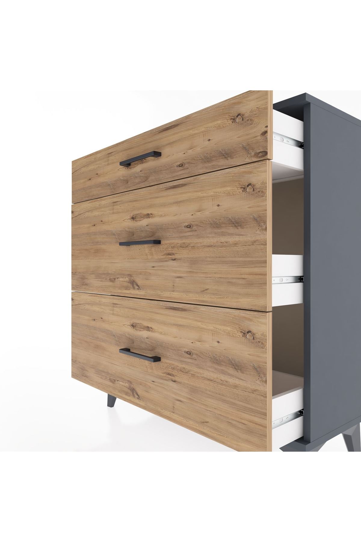 Arges Şifonyer 3 Çekmeceli 88x30x96 Antrasit-Çam