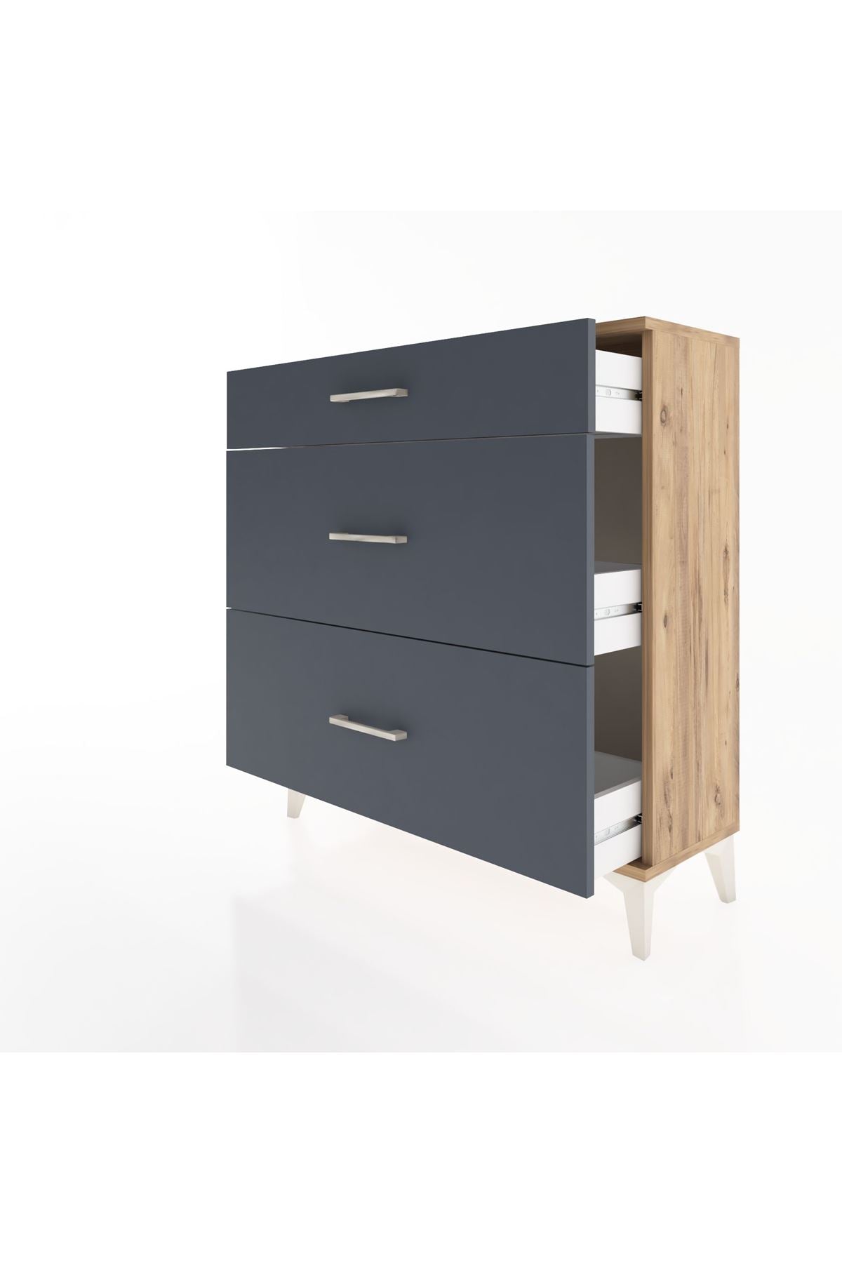 Arges Şifonyer 3 Çekmeceli 88x30x96 Çam-Antrasit