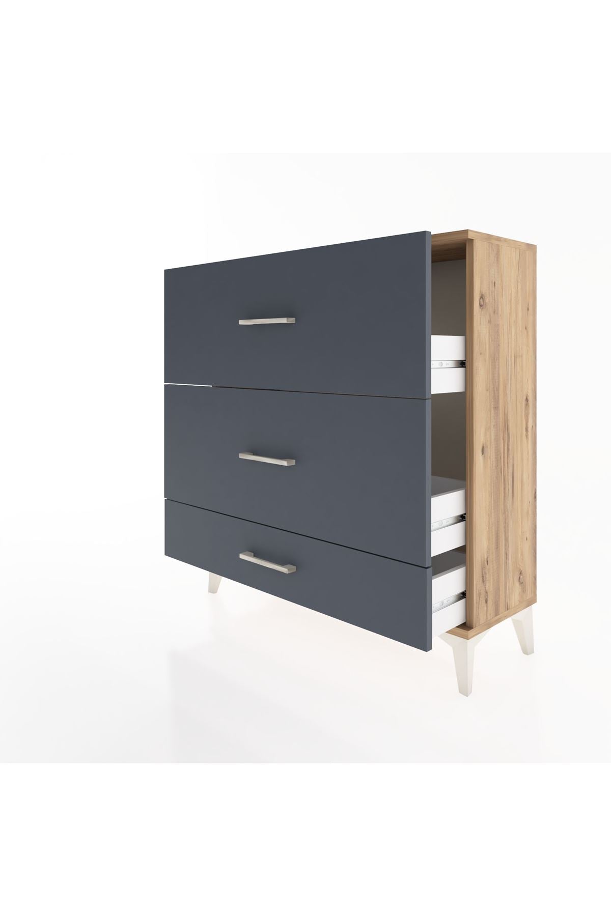 Arges Şifonyer 3 Çekmeceli 88x30x96 Çam-Antrasit