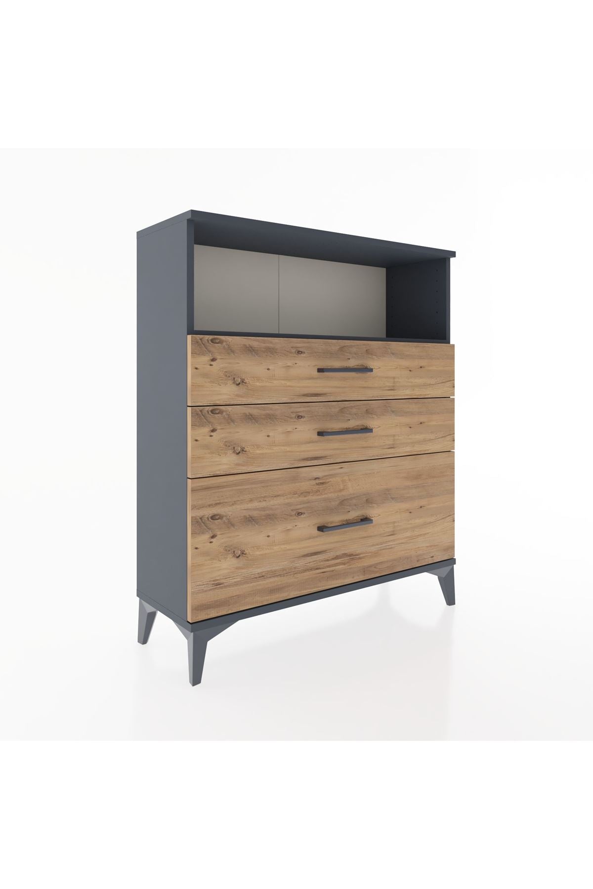 Arges Şifonyer Tek Raflı 3 Çekmeceli 88x30x106 Antrasit-Çam