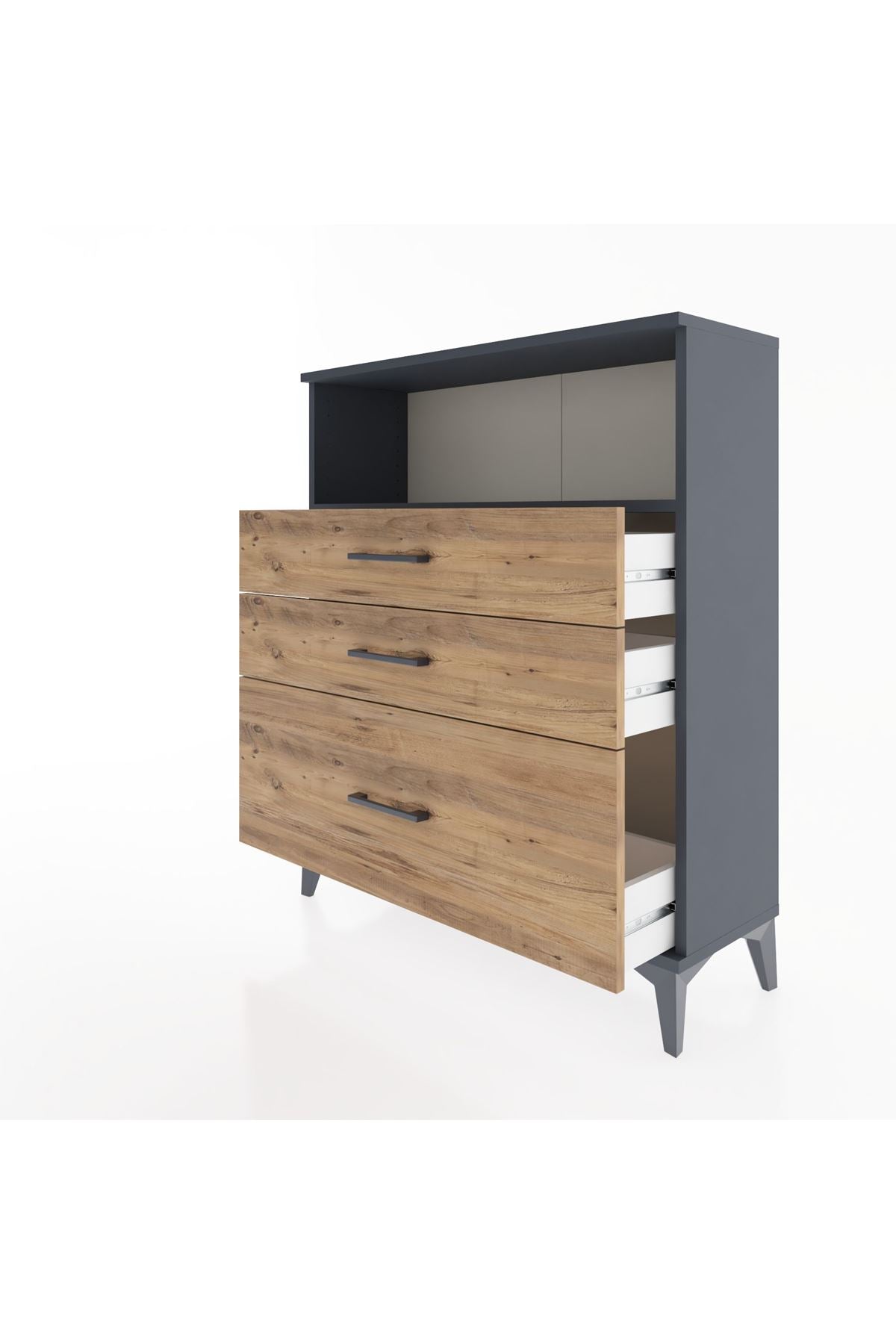 Arges Şifonyer Tek Raflı 3 Çekmeceli 88x30x106 Antrasit-Çam