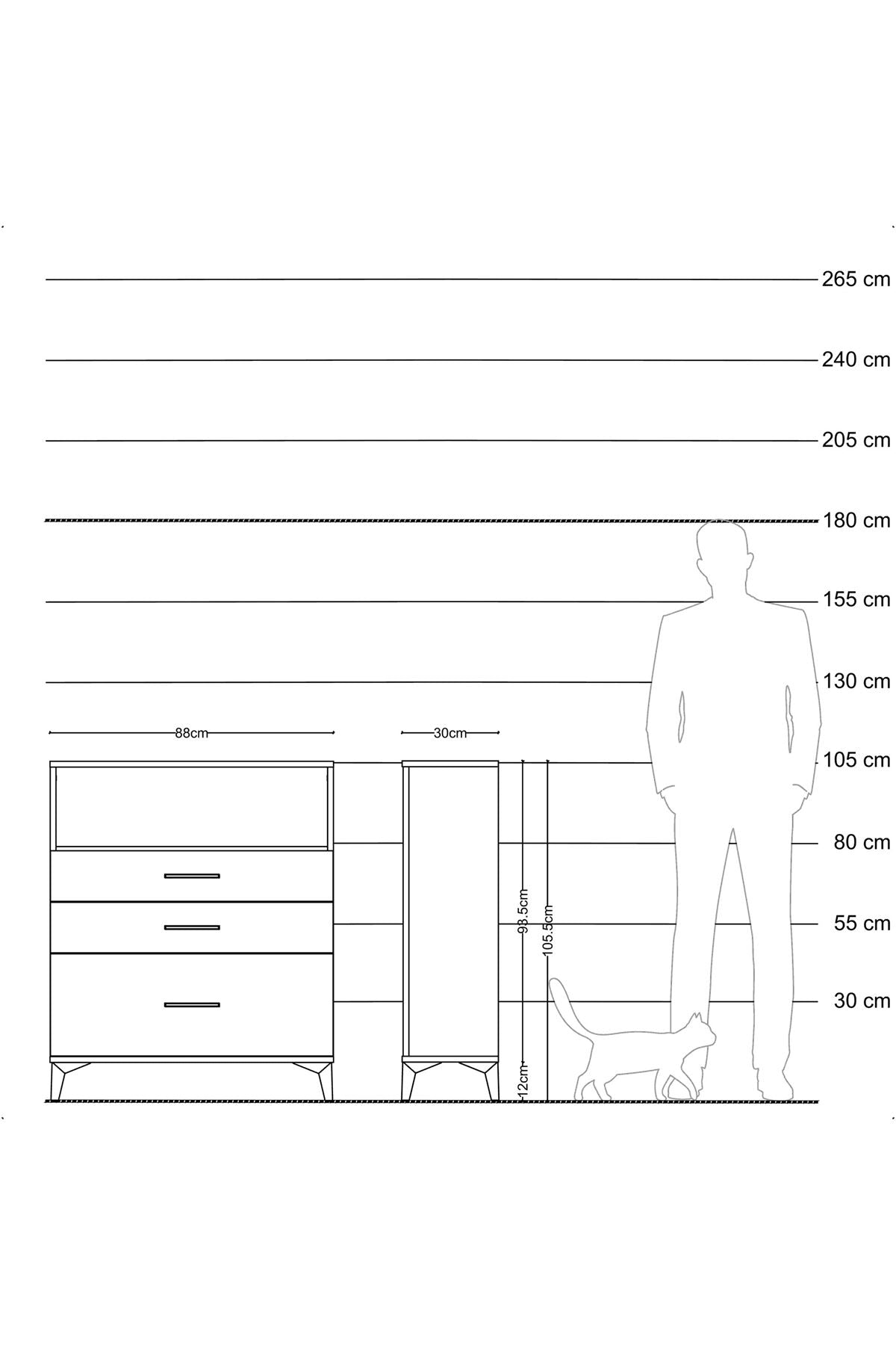 Arges Şifonyer Tek Raflı 3 Çekmeceli 88x30x106 Çam-Aytaşı