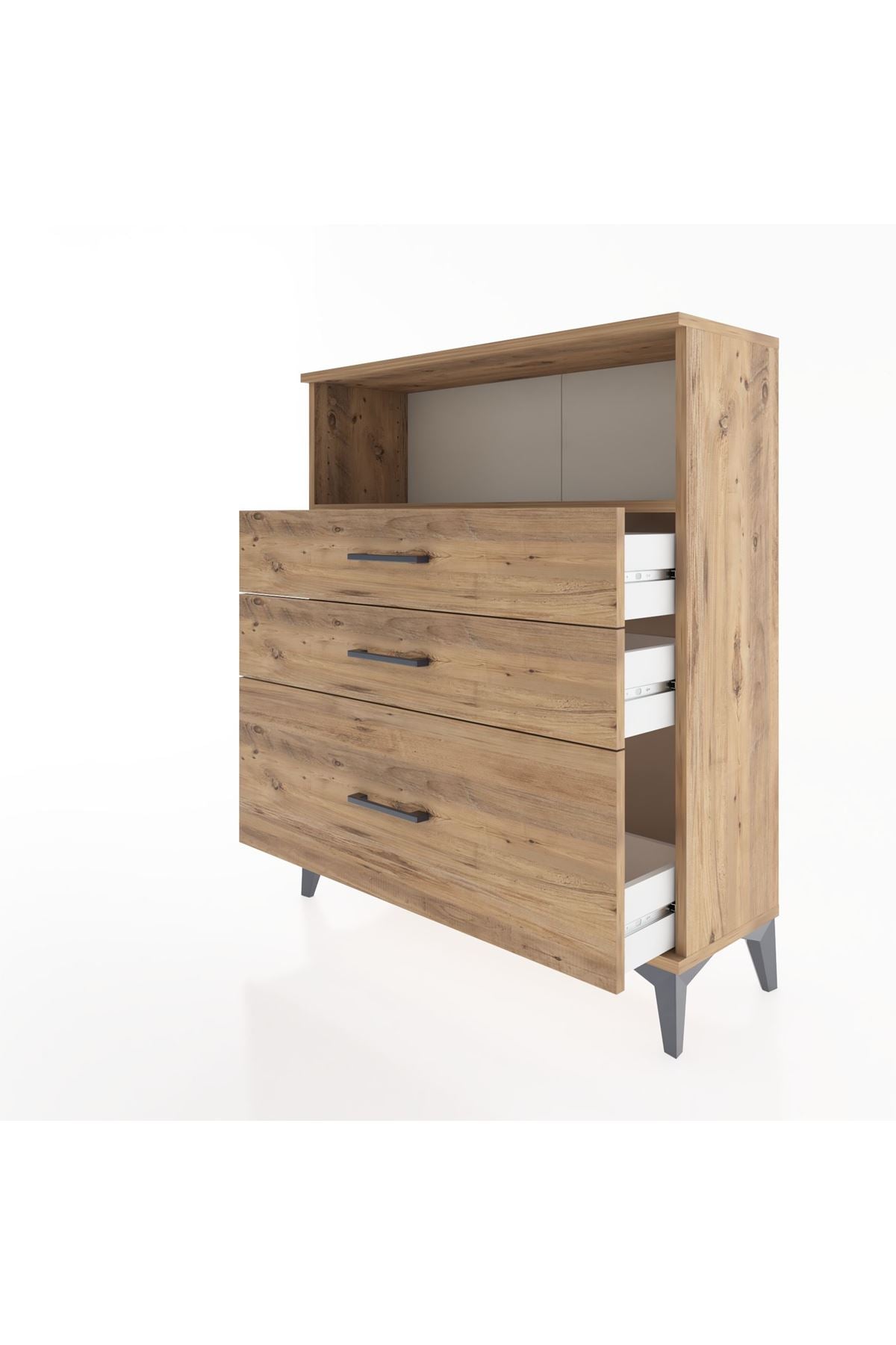 Arges Şifonyer Tek Raflı 3 Çekmeceli 88x30x106 Çam-Çam