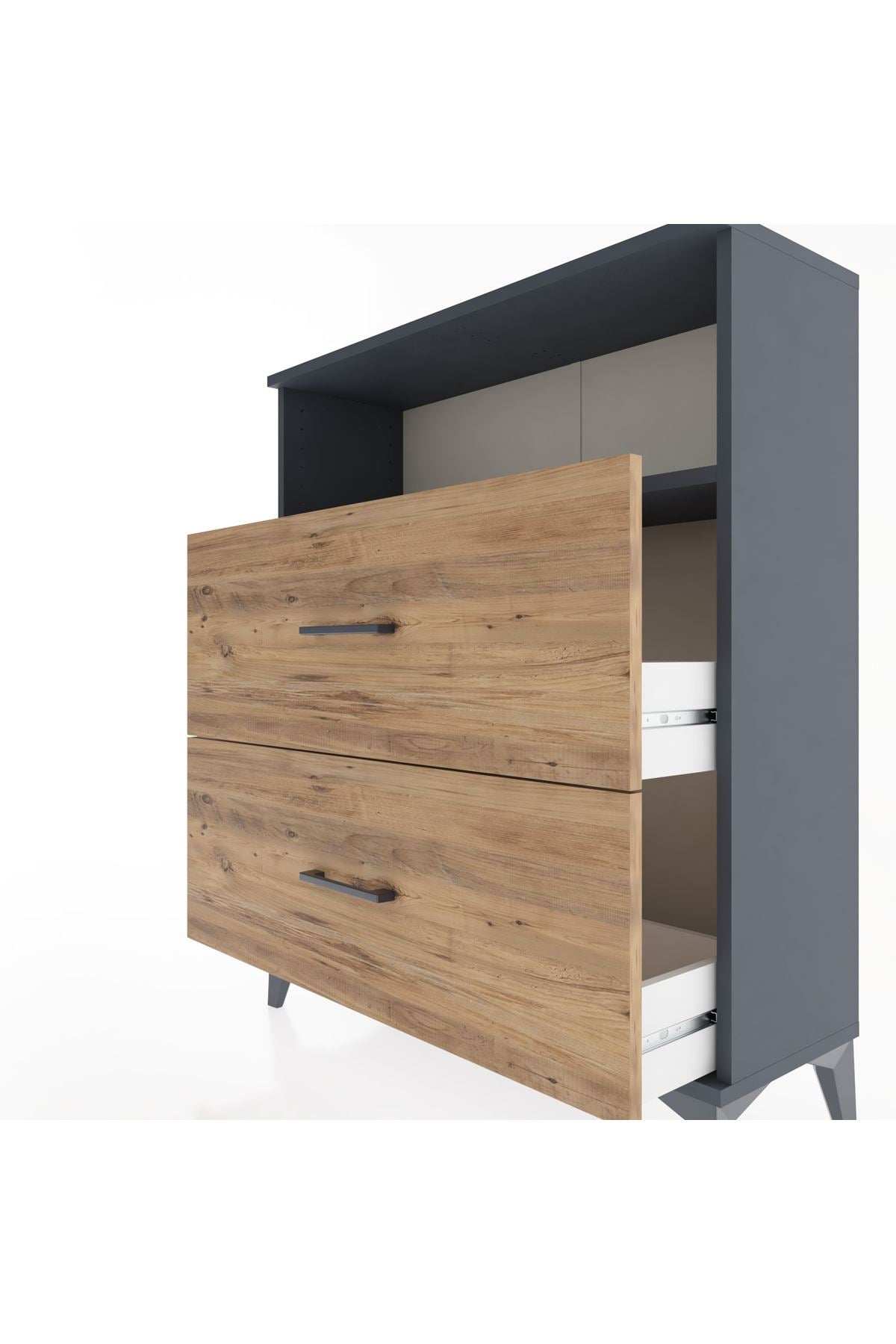 Arges Şifonyer Tek Raflı 2 Çekmeceli 88x30x106 Antrasit-Çam