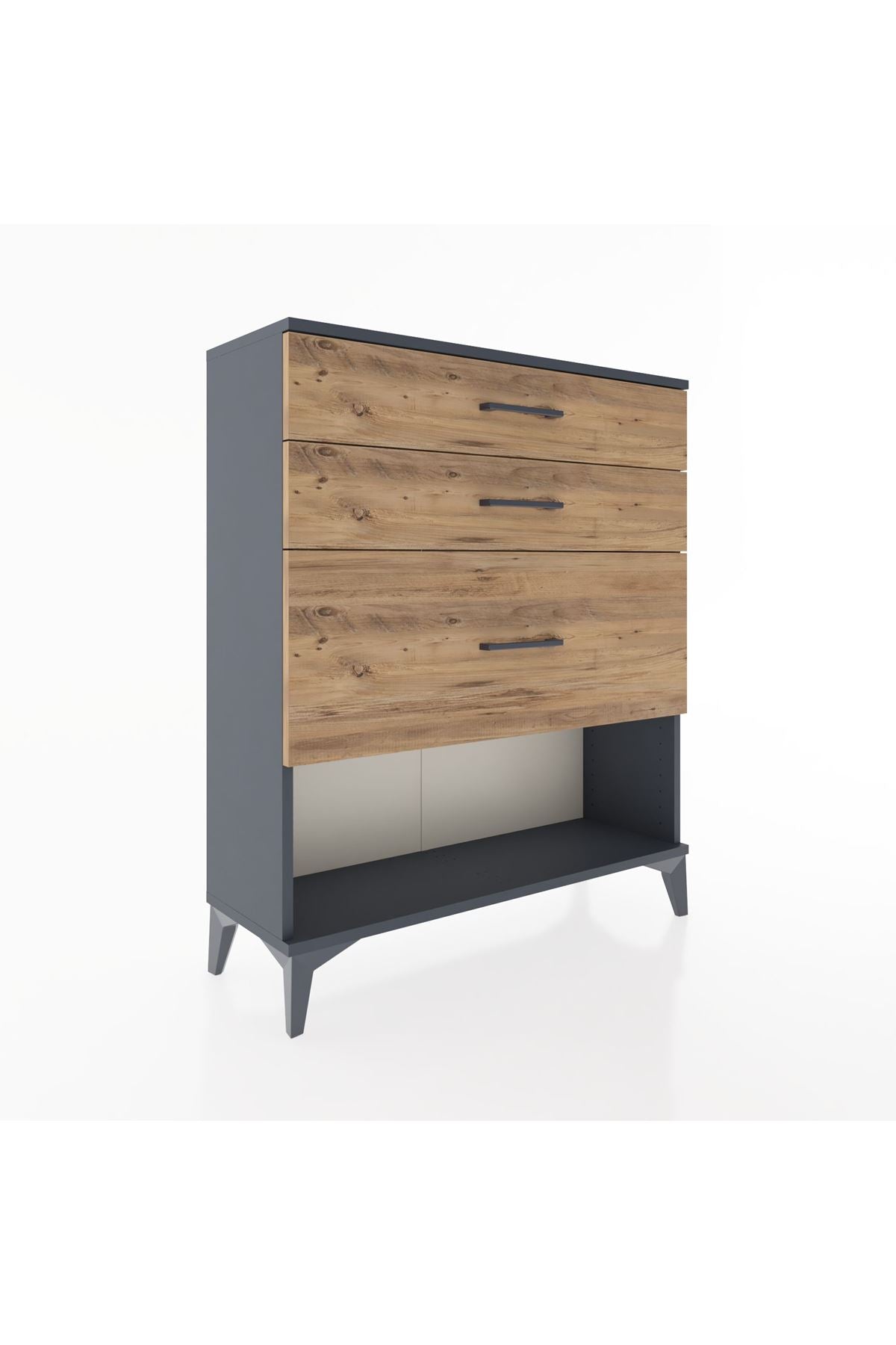 Arges Şifonyer 3 Çekmeceli 88x30x106 Antrasit-Çam