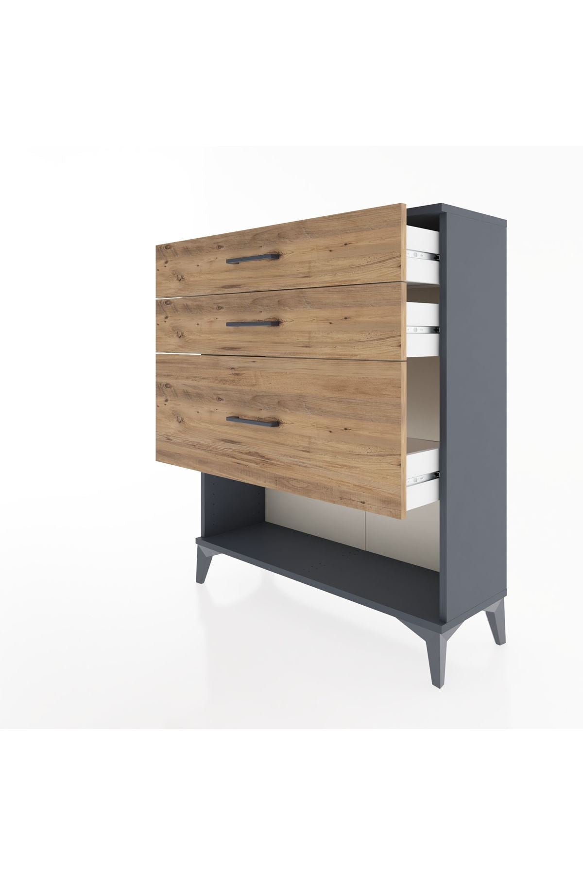 Arges Şifonyer 3 Çekmeceli 88x30x106 Antrasit-Çam