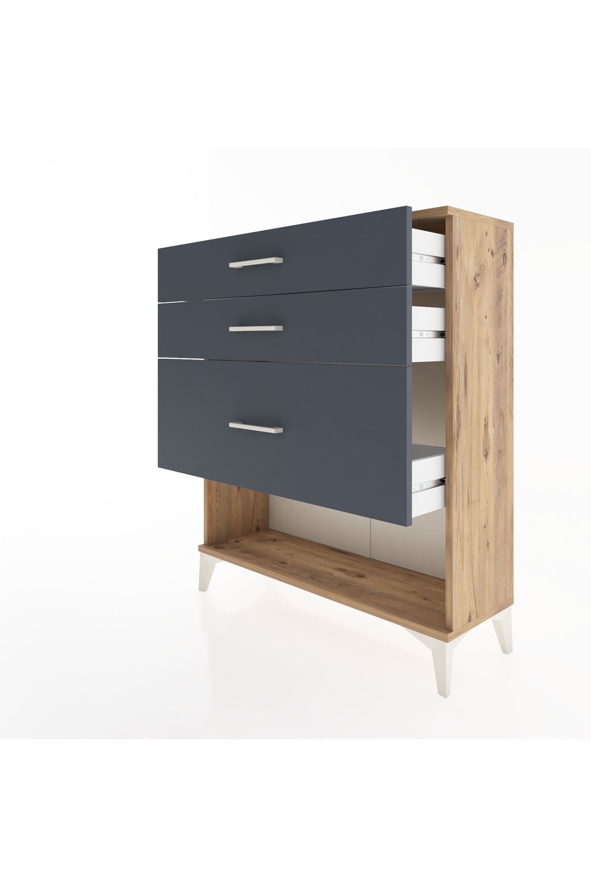 Arges Şifonyer 3 Çekmeceli 88x30x106 Çam-Antrasit