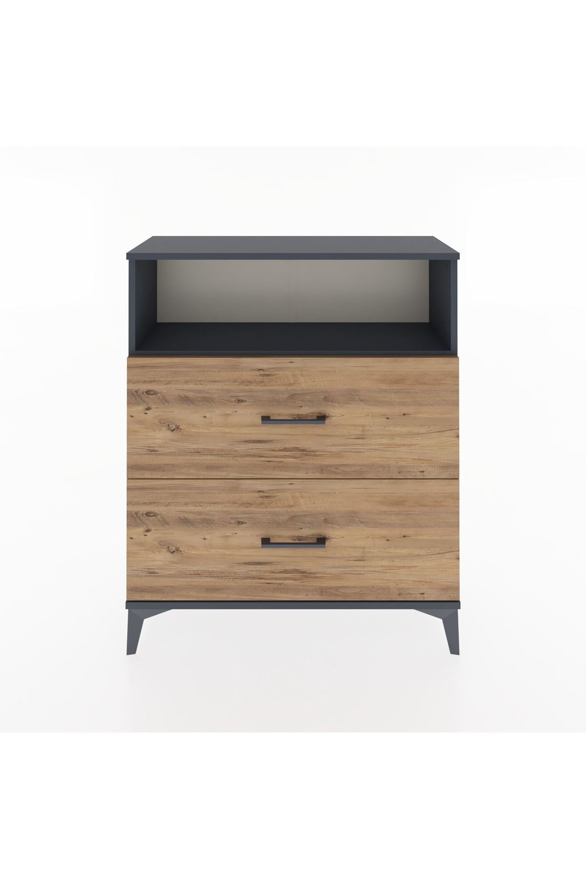 Arges Şifonyer Tek Raflı 2 Çekmeceli 88x30x106 Antrasit-Çam