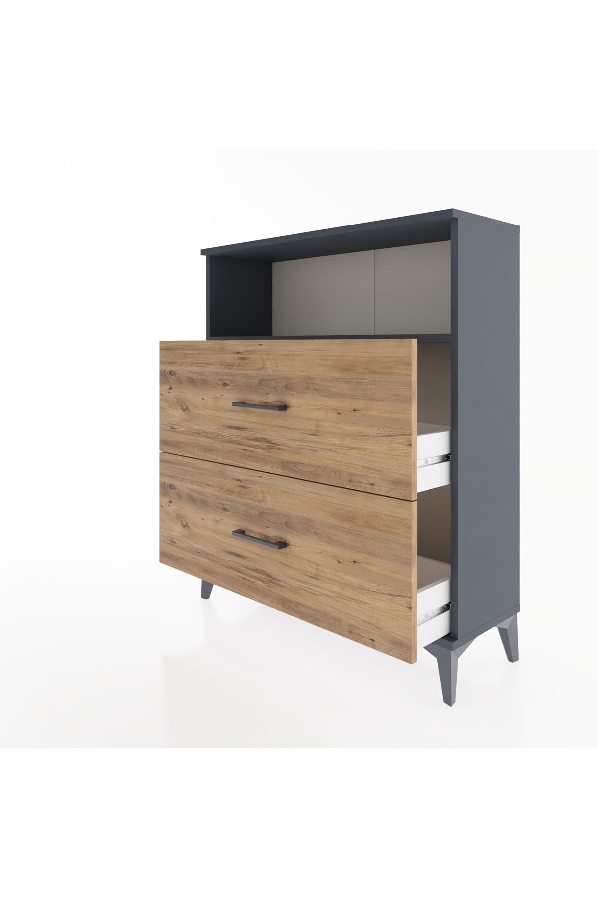 Arges Şifonyer Tek Raflı 2 Çekmeceli 88x30x106 Antrasit-Çam