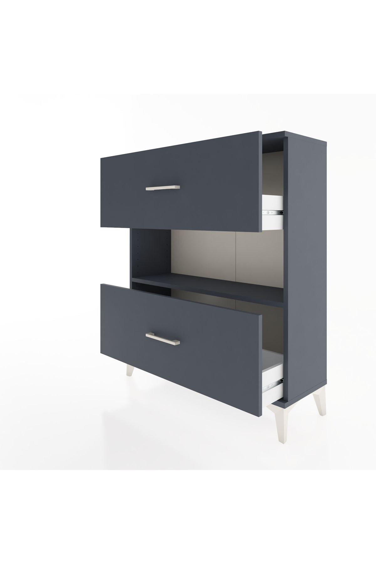 Arges Şifonyer Tek Raflı 2 Çekmeceli 88x30x106 Antrasit-Antrasit