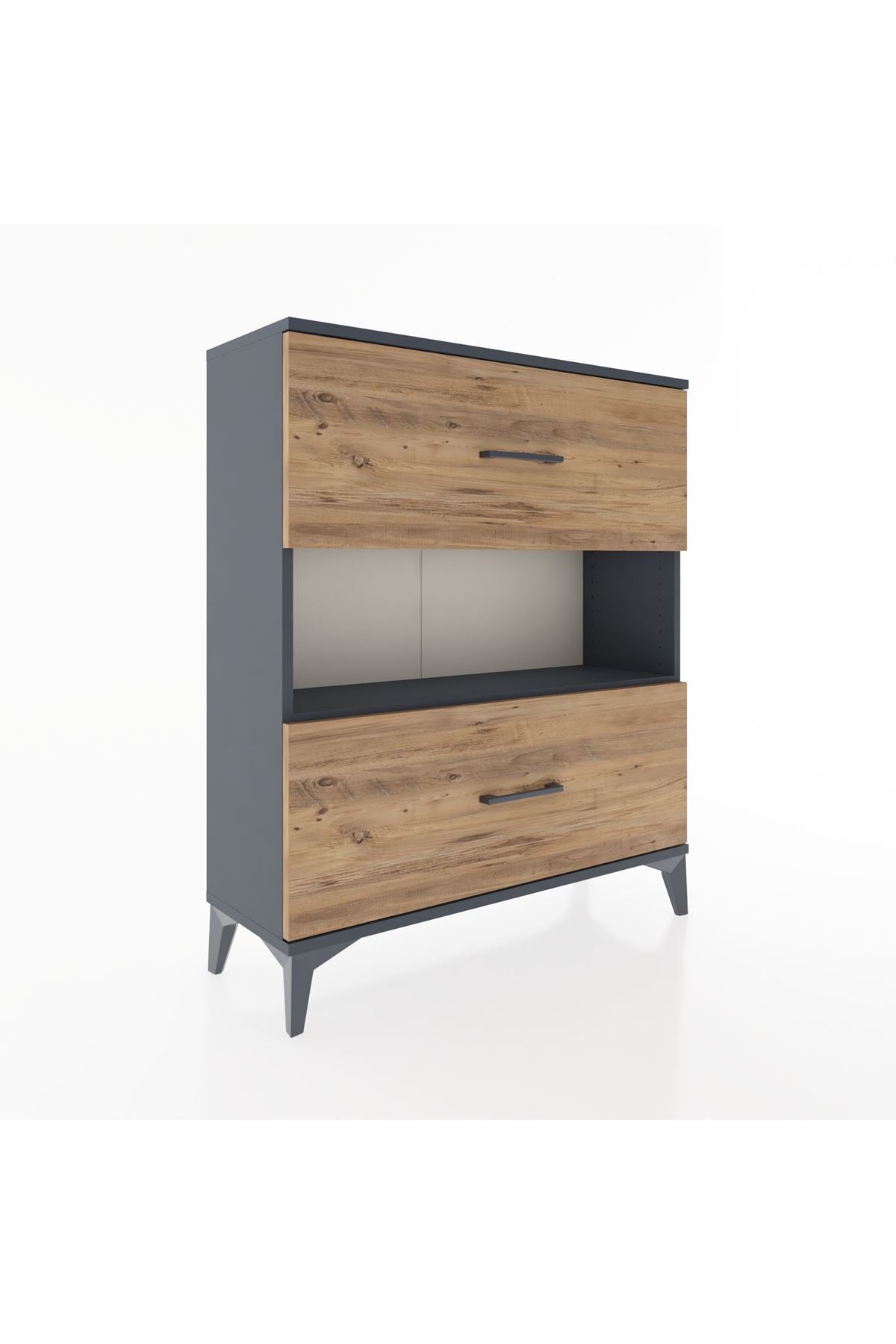 Arges Şifonyer Tek Raflı 2 Çekmeceli 88x30x106 Antrasit-Çam