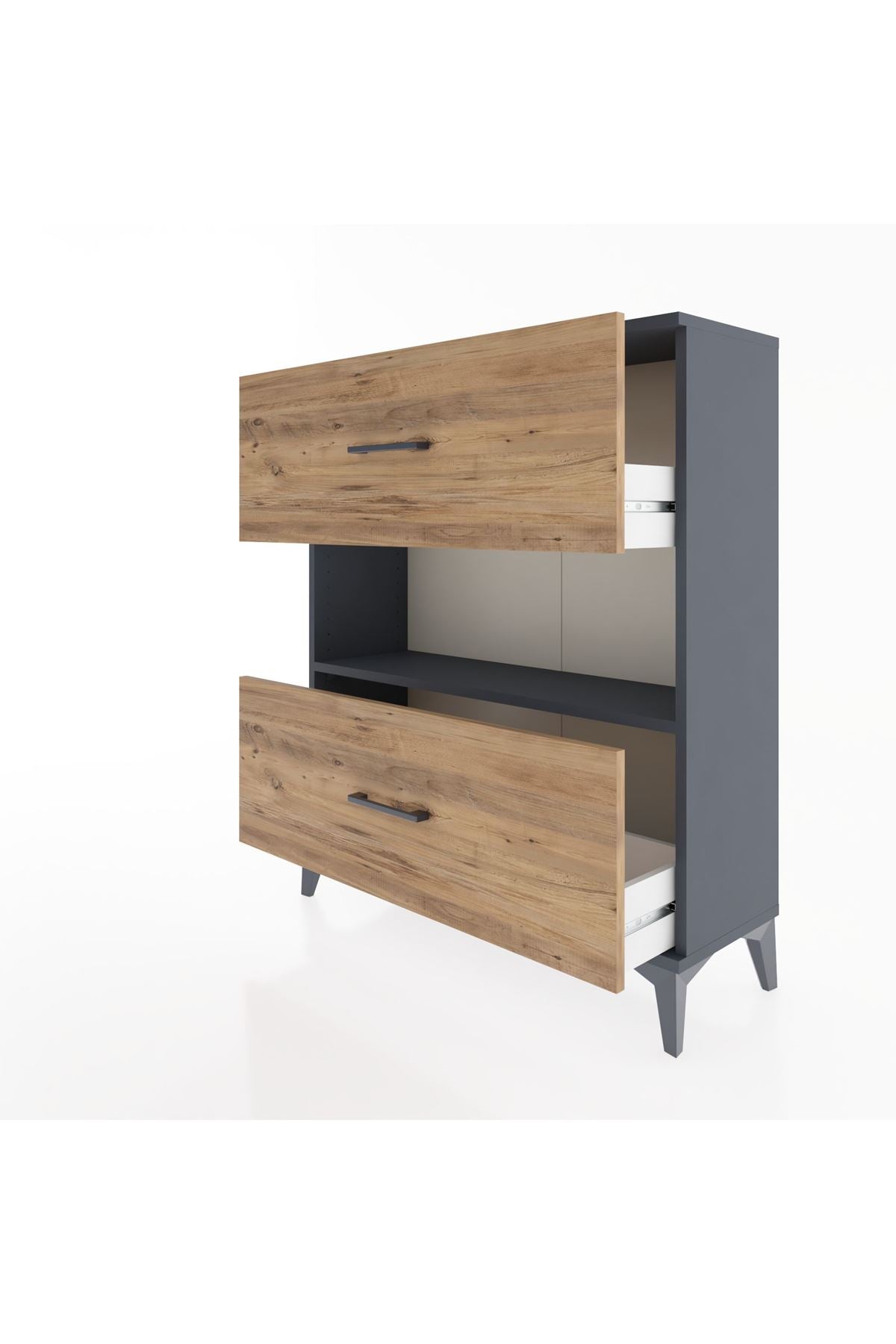 Arges Şifonyer Tek Raflı 2 Çekmeceli 88x30x106 Antrasit-Çam