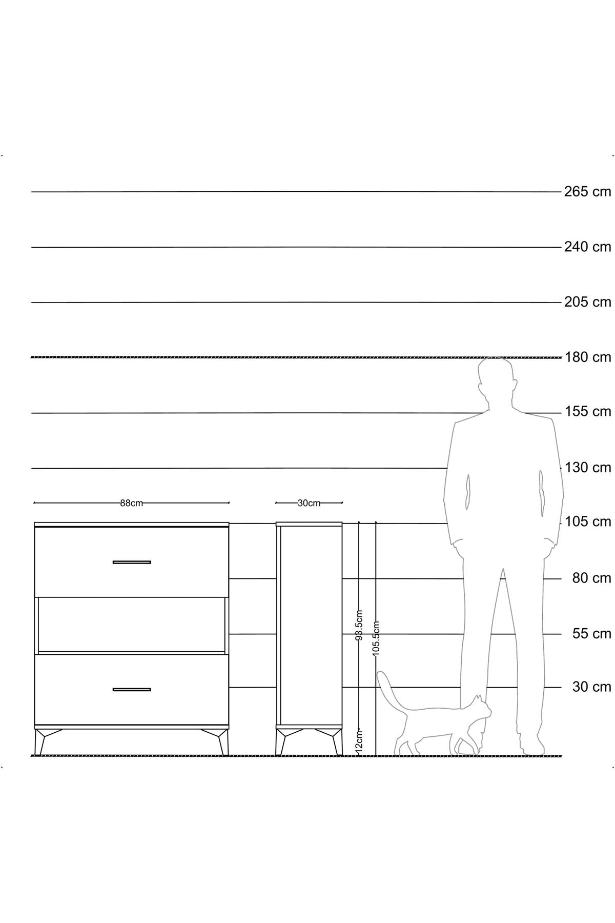 Arges Şifonyer Tek Raflı 2 Çekmeceli 88x30x106 Çam-Aytaşı