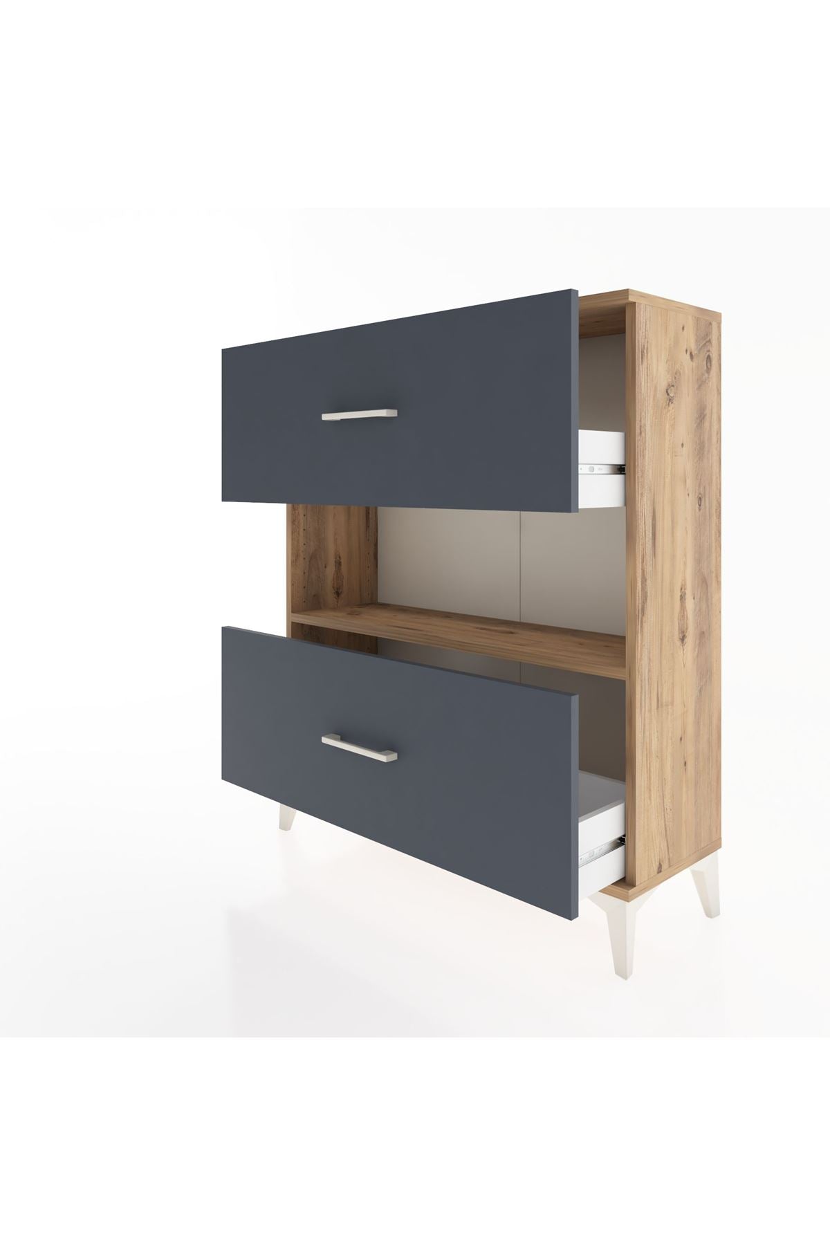 Arges Şifonyer Tek Raflı 2 Çekmeceli 88x30x106 Çam-Antrasit