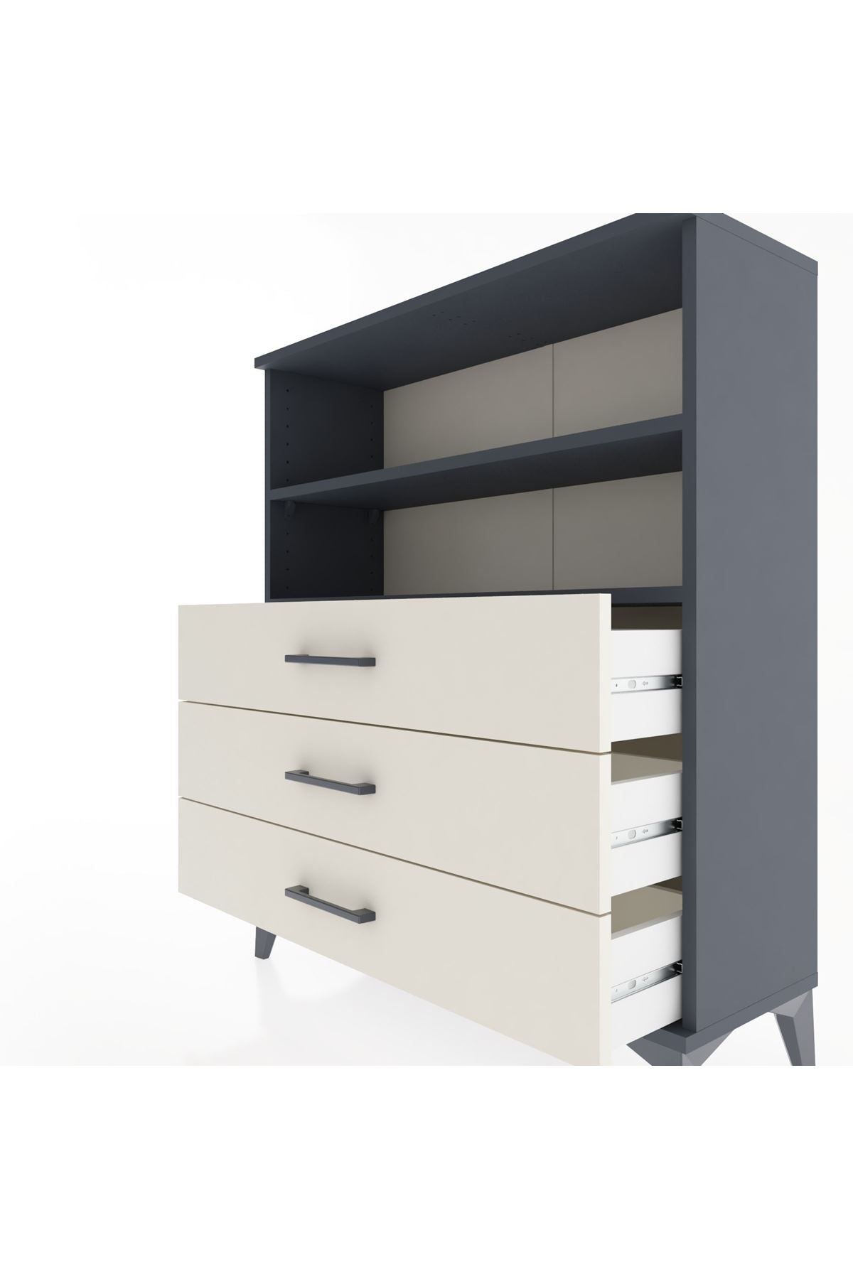 Arges Şifonyer 2 Raflı 3 Çekmeceli 88x30x106 Antrasit-Aytaşı