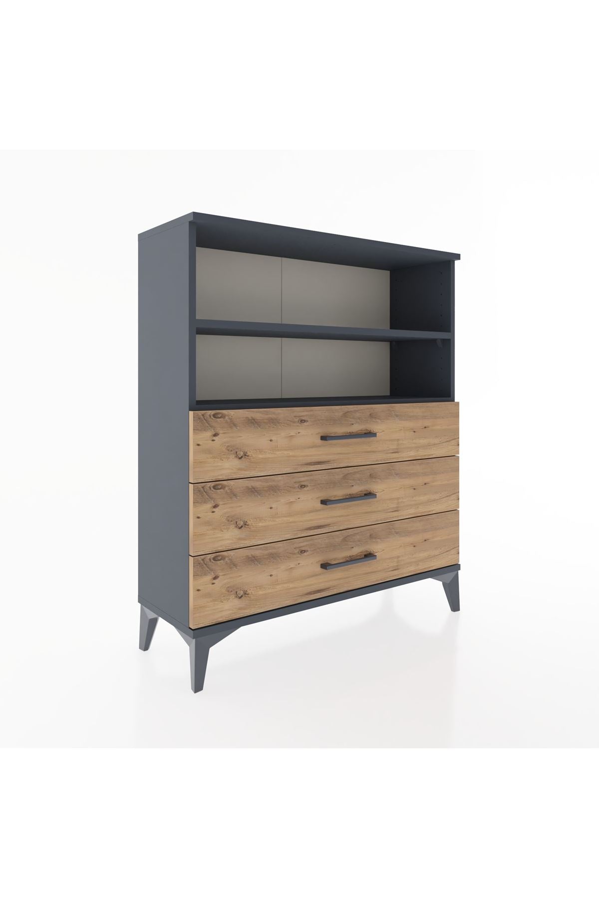 Arges Şifonyer 2 Raflı 3 Çekmeceli 88x30x106 Antrasit-Çam