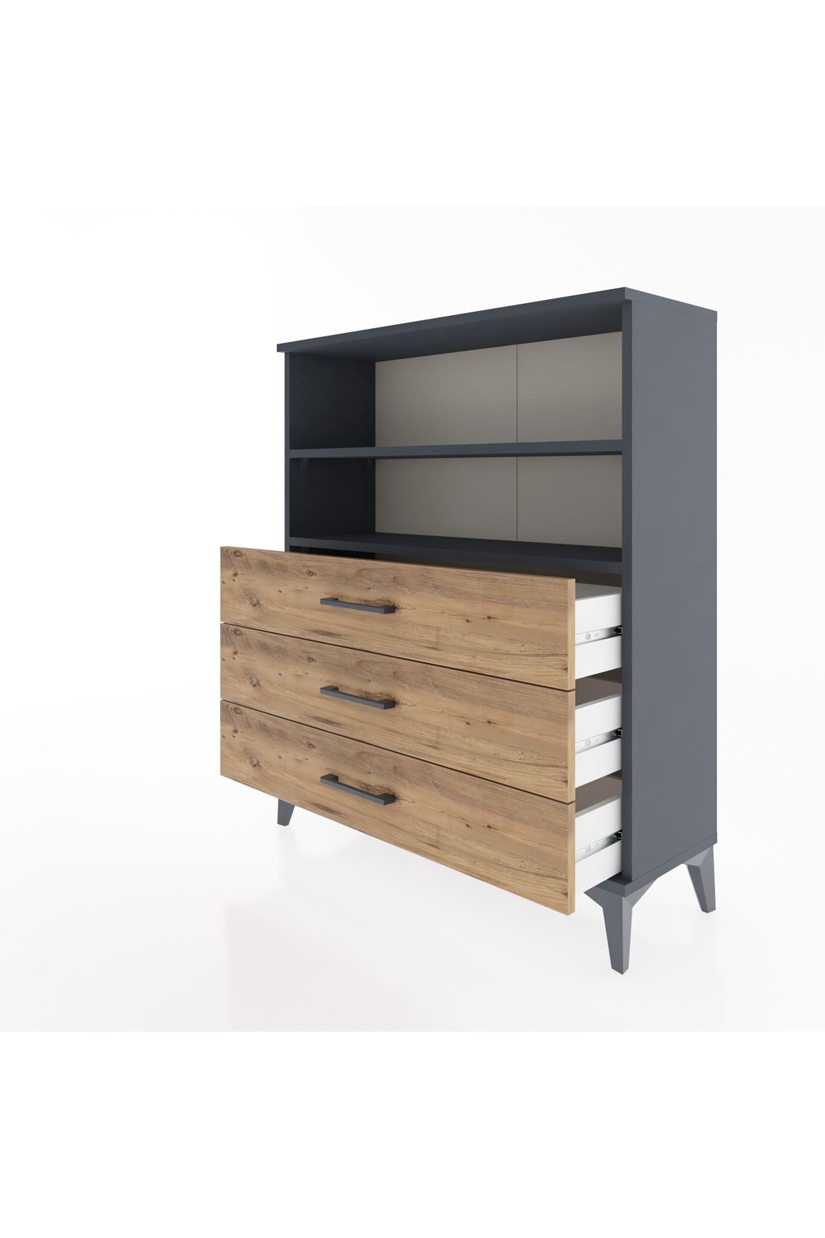 Arges Şifonyer 2 Raflı 3 Çekmeceli 88x30x106 Antrasit-Çam