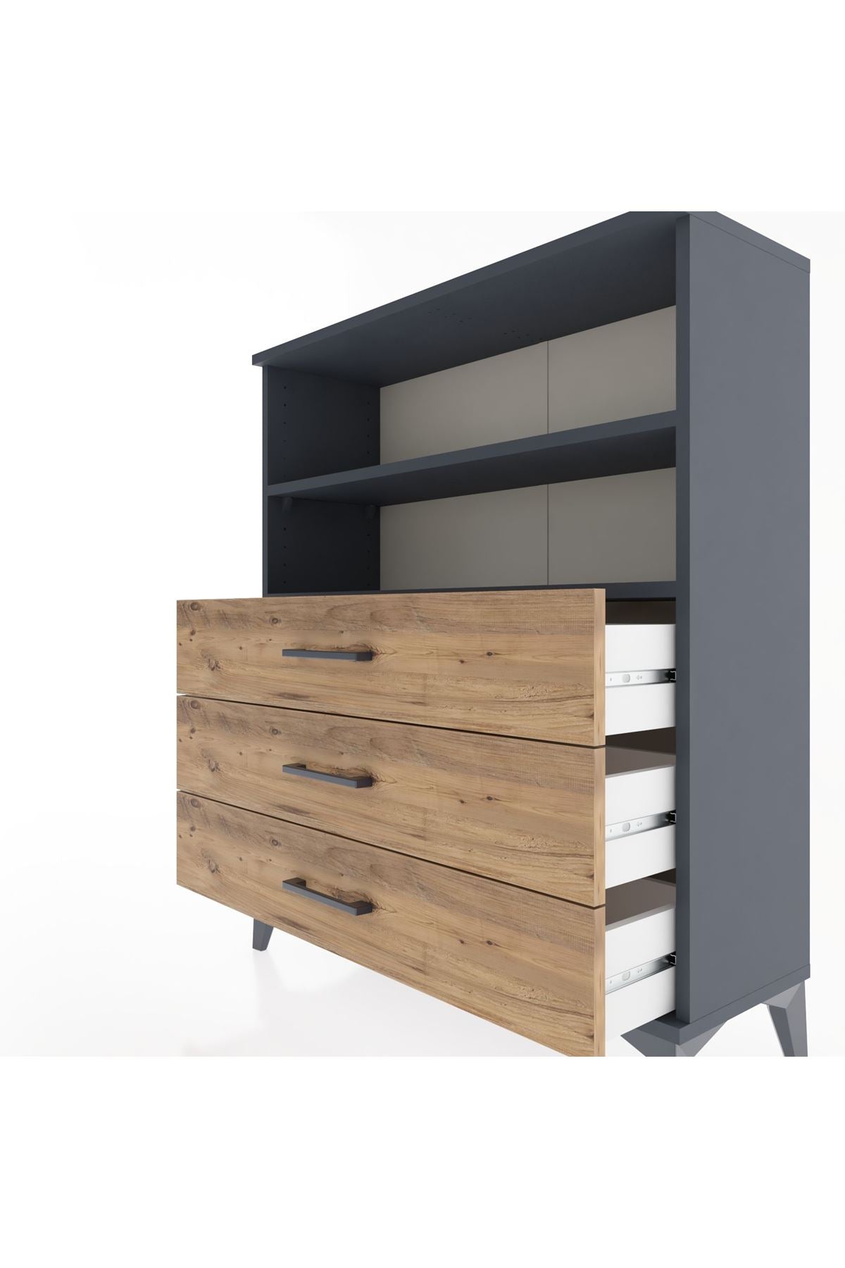 Arges Şifonyer 2 Raflı 3 Çekmeceli 88x30x106 Antrasit-Çam