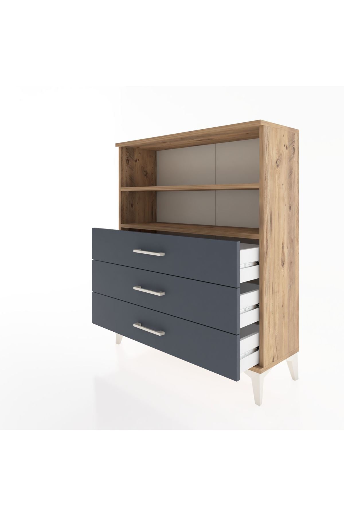 Arges Şifonyer 2 Raflı 3 Çekmeceli 88x30x106 Çam-Antrasit